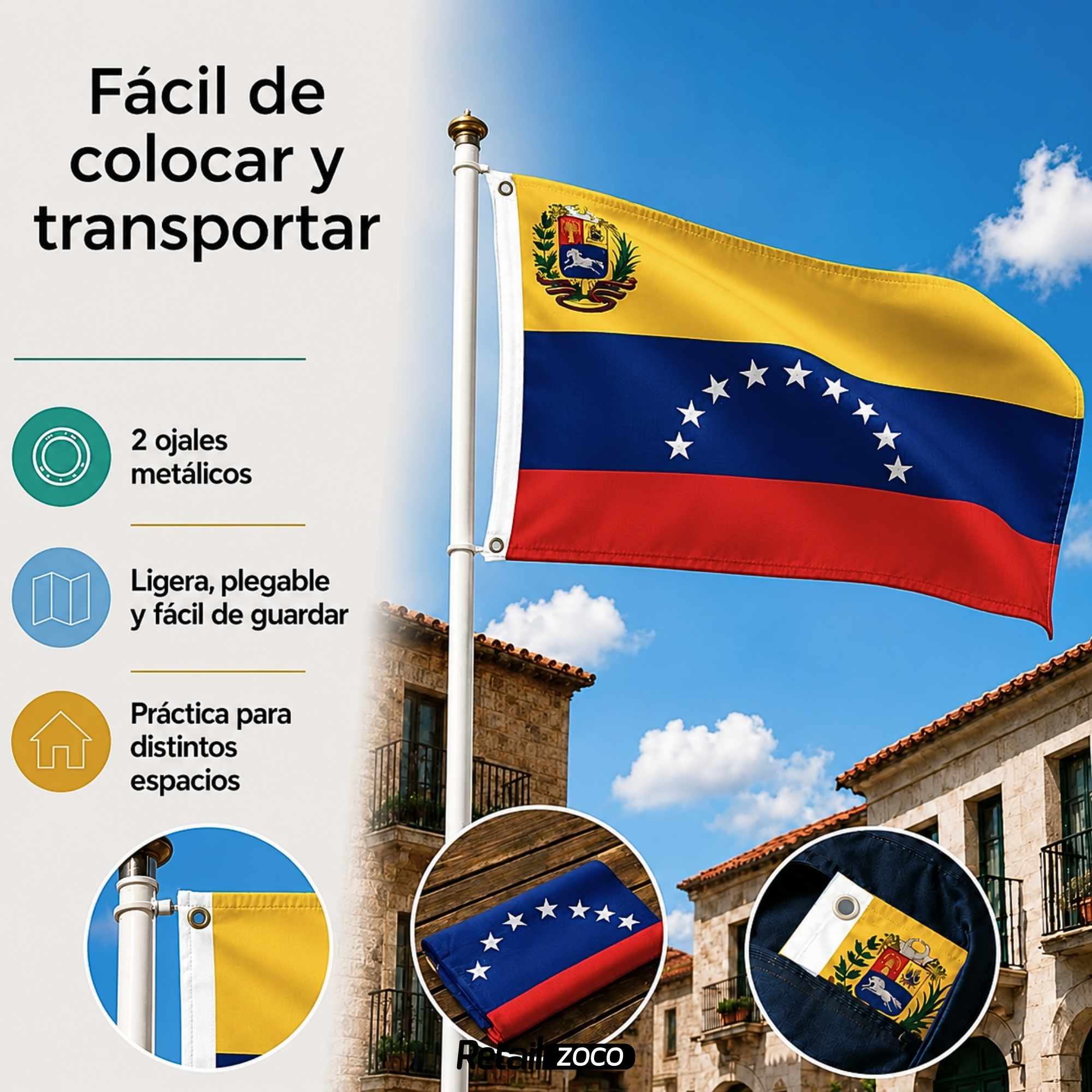 Bandera Venezuela 90x150 cm con 2 ojales - imagen 6