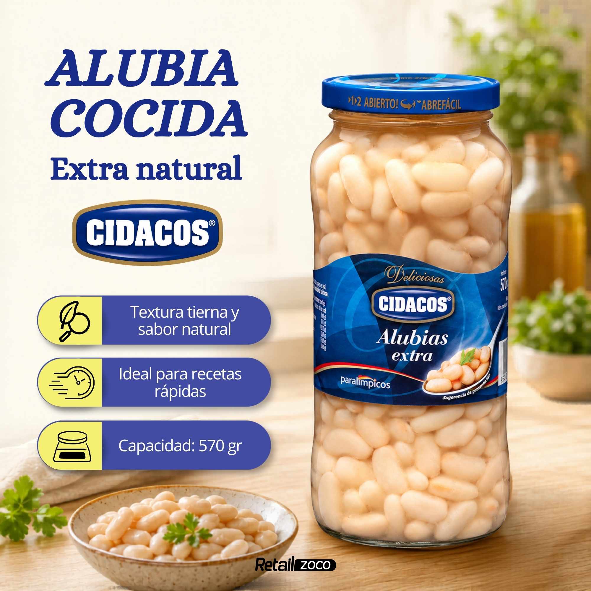Alubias blancas cocidas Extra Tarro cristal 1 Kg - imagen 2