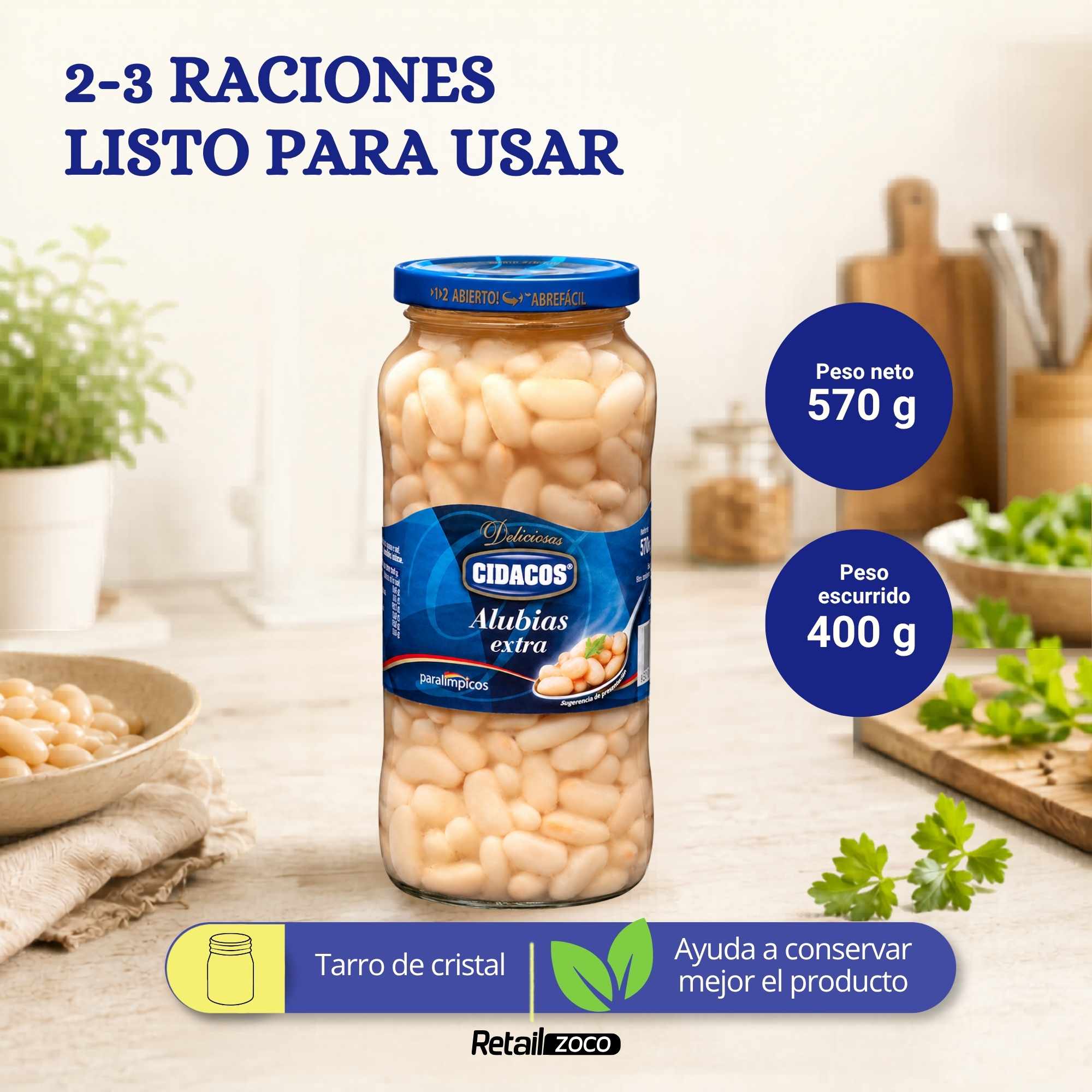 Alubias blancas cocidas Extra Tarro cristal 1 Kg - imagen 3