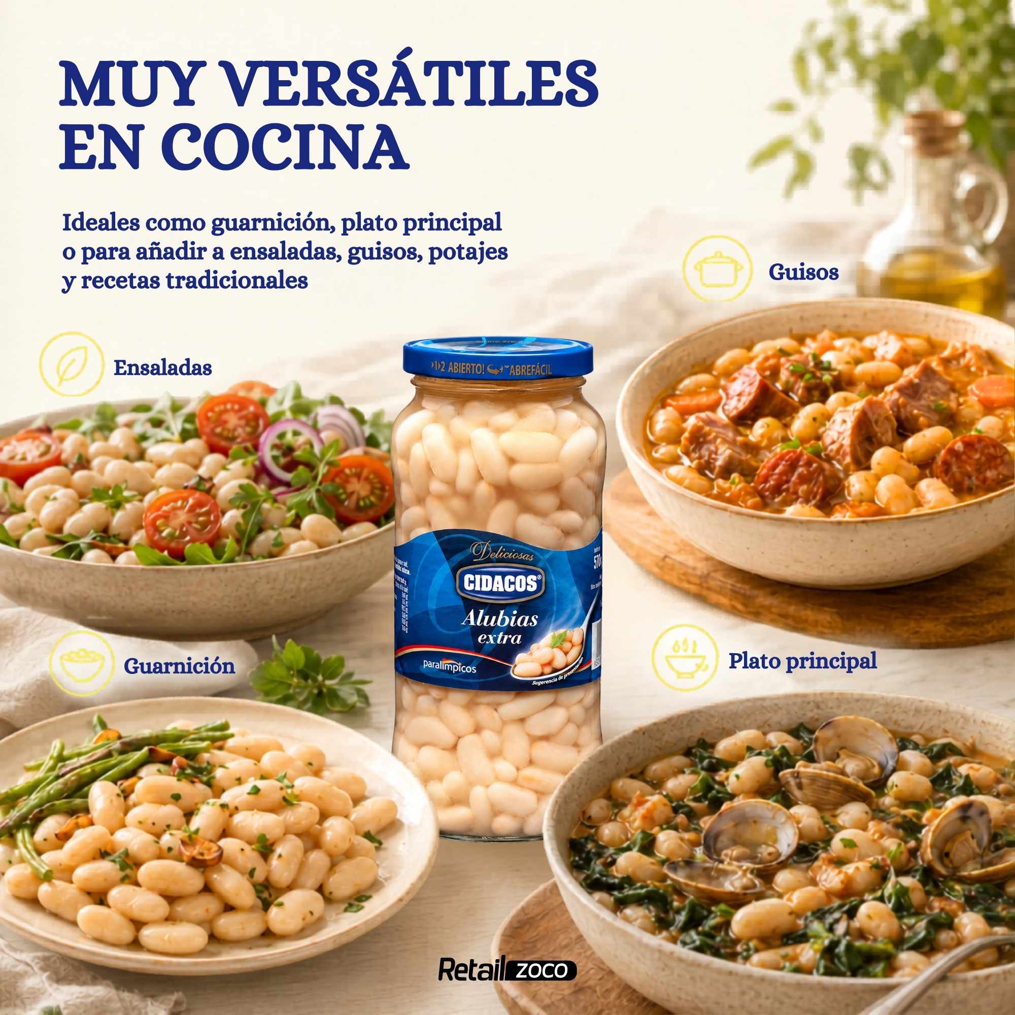 Alubias blancas cocidas Extra Tarro cristal 1 Kg - imagen 4