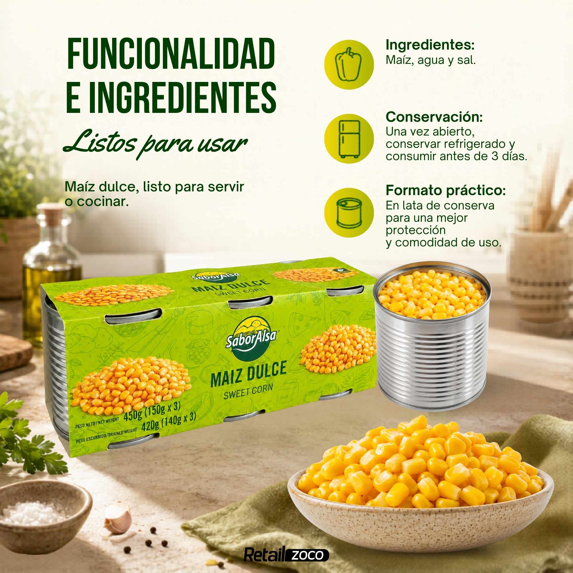 Maíz dulce Pack 3 latas de 150 gr - imagen 3