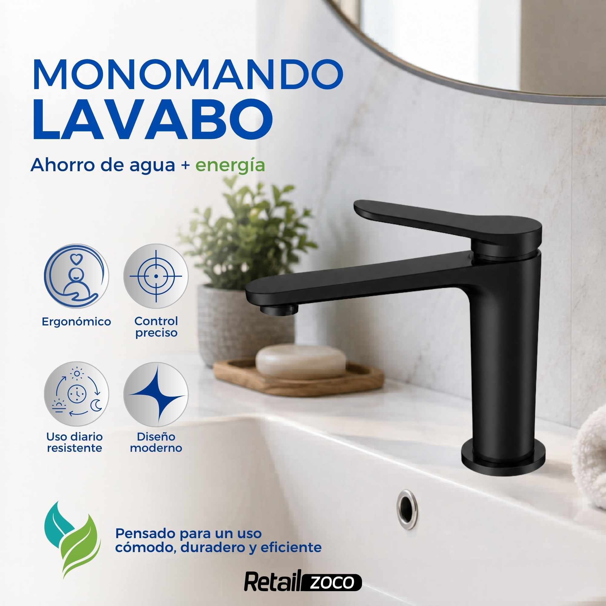 Grifo Monomando para lavabo Negro Mate Borras Colección Avance - imagen 2