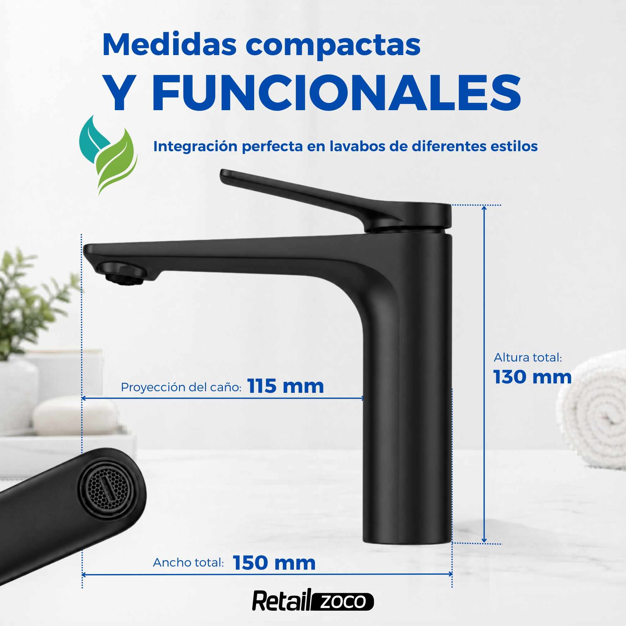 Grifo Monomando para lavabo Negro Mate Borras Colección Avance - imagen 3