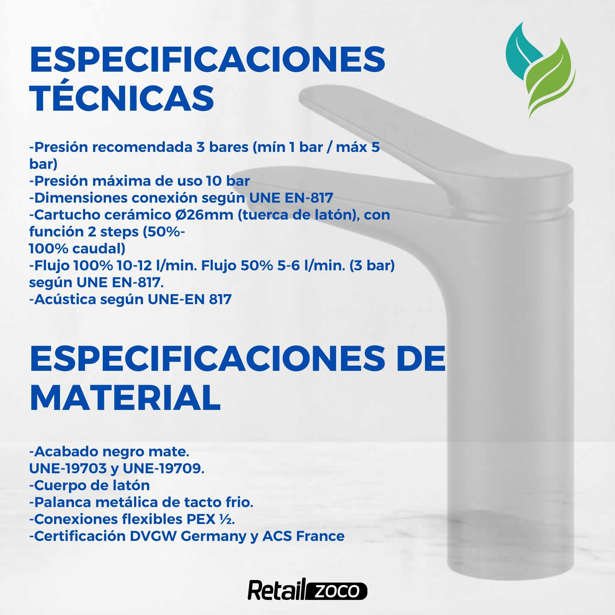Grifo Monomando para lavabo Negro Mate Borras Colección Avance - imagen 4