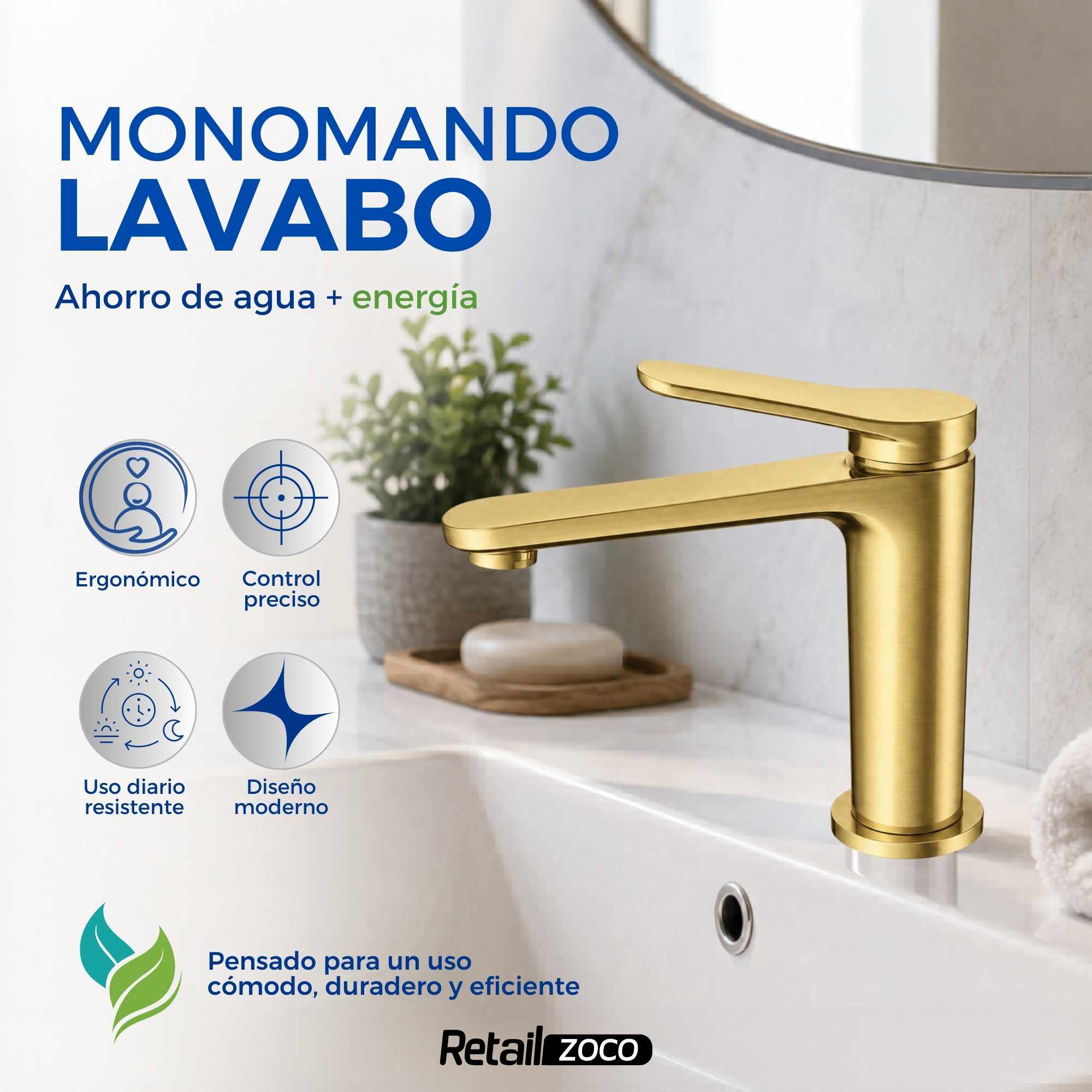 Grifo Monomando para lavabo Dorado Cepillado e Borras Colección Avance - imagen 2