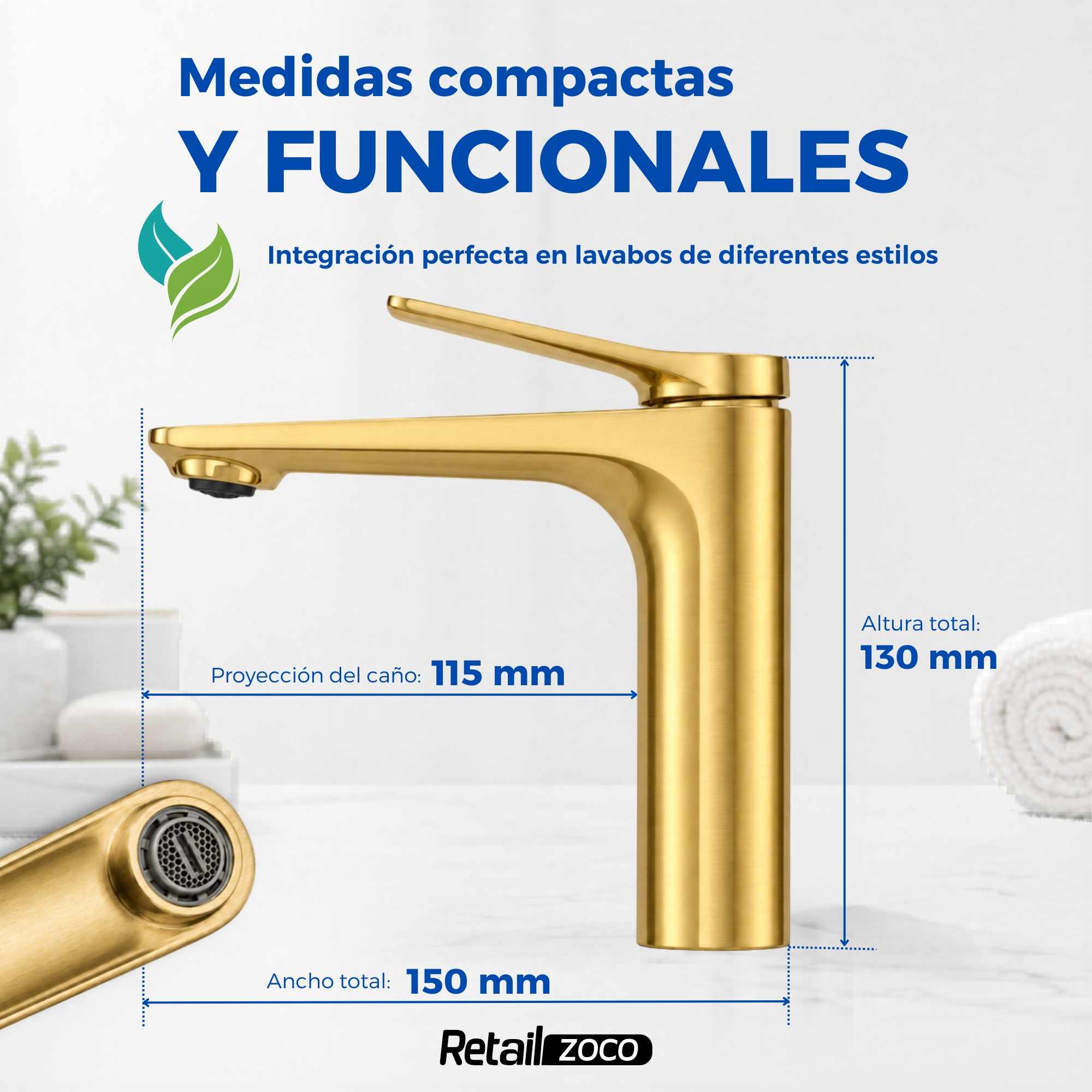 Grifo Monomando para lavabo Dorado Cepillado e Borras Colección Avance - imagen 3