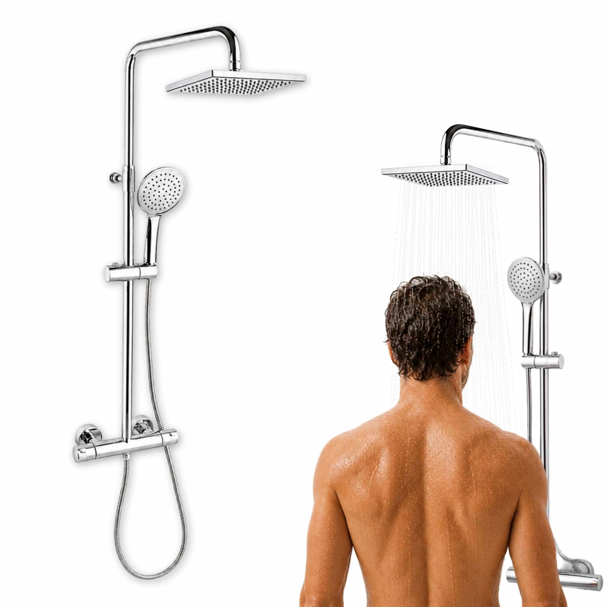 Columna telescópica monomando ducha rociador Redondo 25 cm Cromado Borras Colección Talent