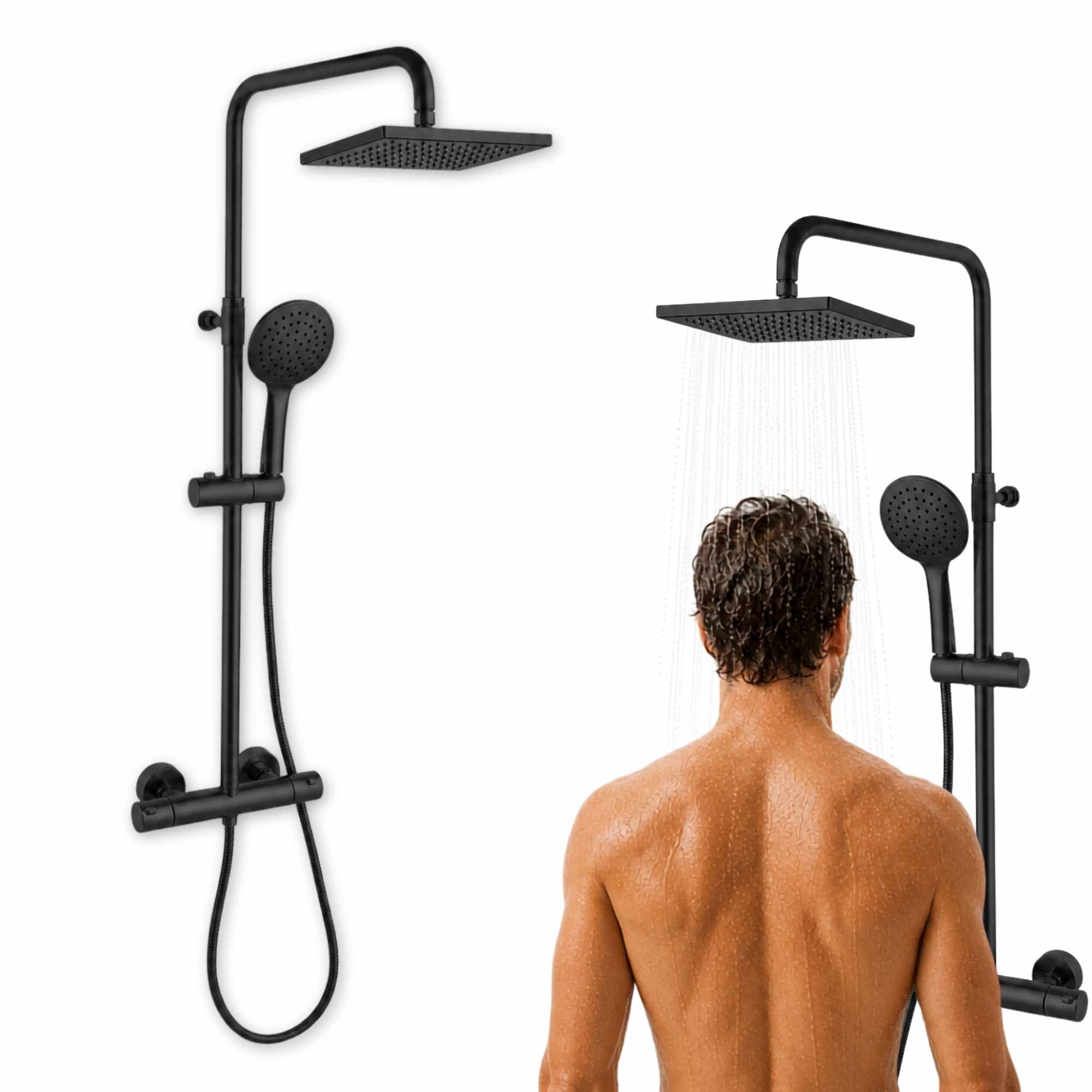 Columna telescópica monomando ducha rociador Redondo 25 cm Negro Mate Borras Colección Talent - imagen 1