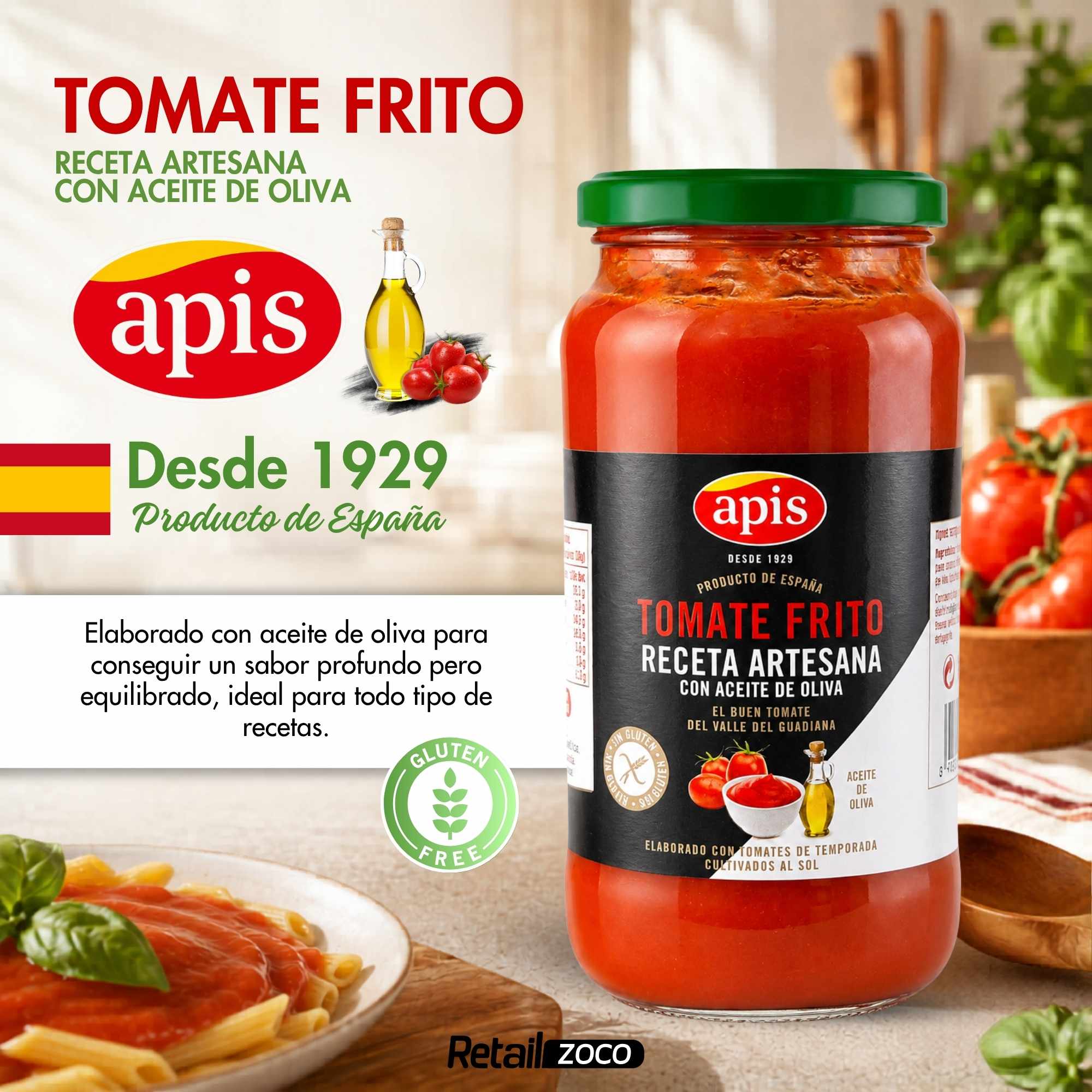 Tomate frito Apis Receta artesanal en aceite de oliva Tarro Cristal 550 g Sin Gluten - imagen 2