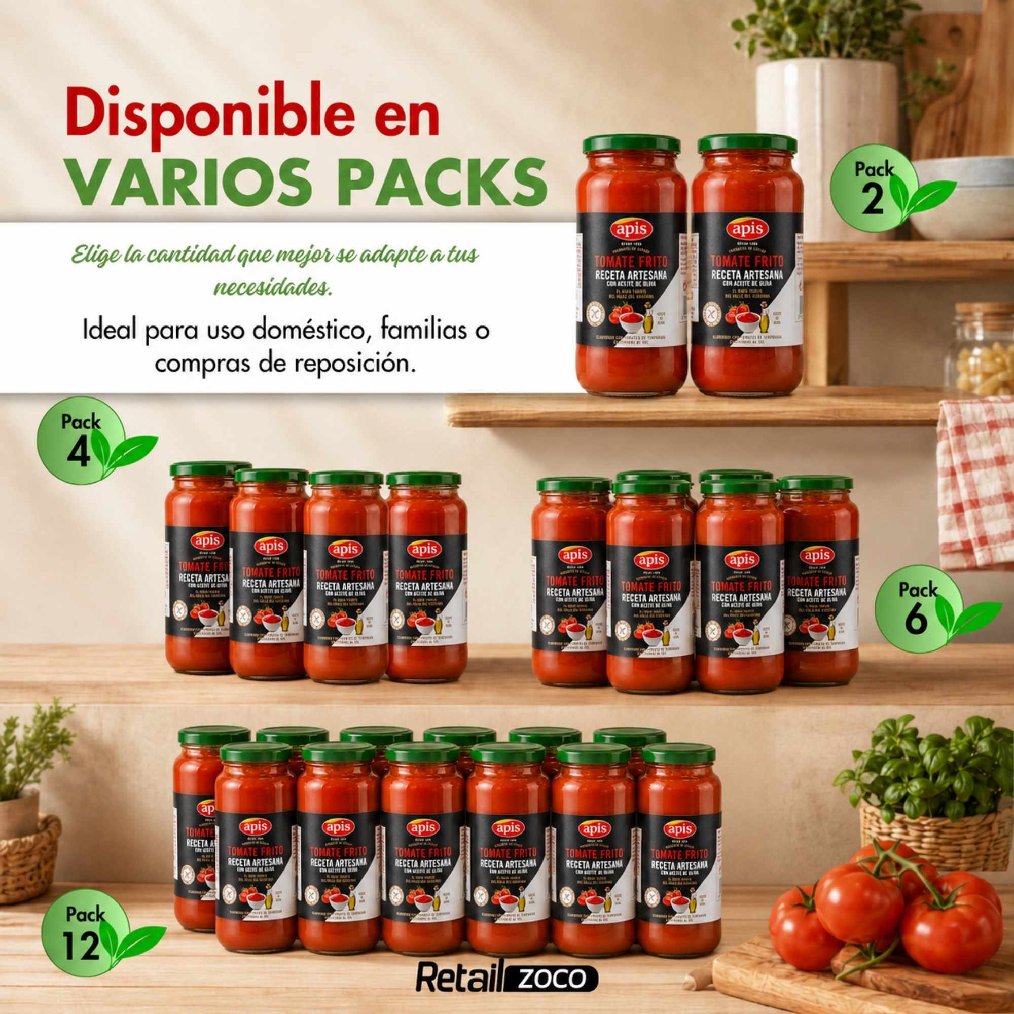 Tomate frito Apis Receta artesanal en aceite de oliva Tarro Cristal 550 g Sin Gluten - imagen 6