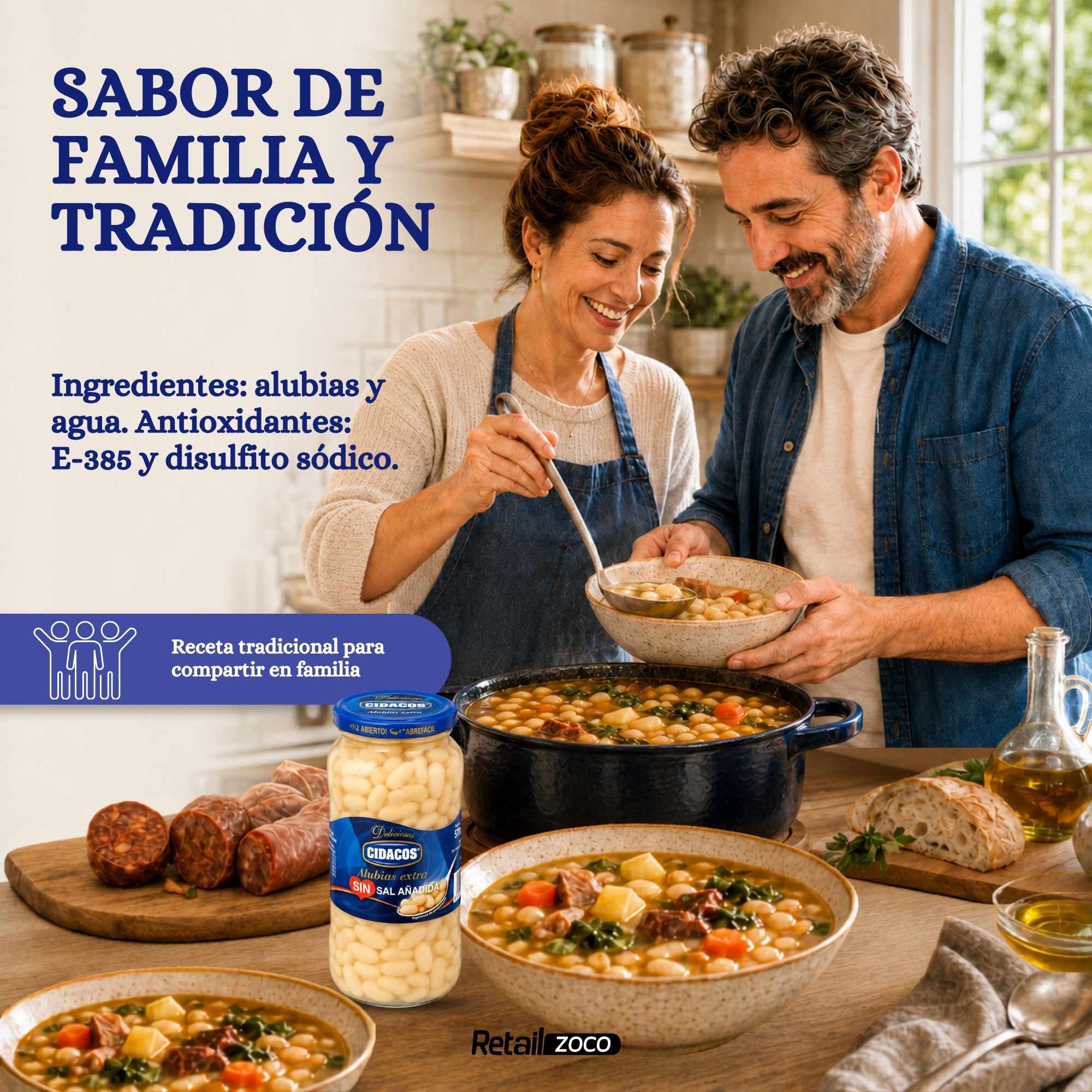 Alubias blancas sin sal cocidas Extra Tarro cristal 1 kg - imagen 6