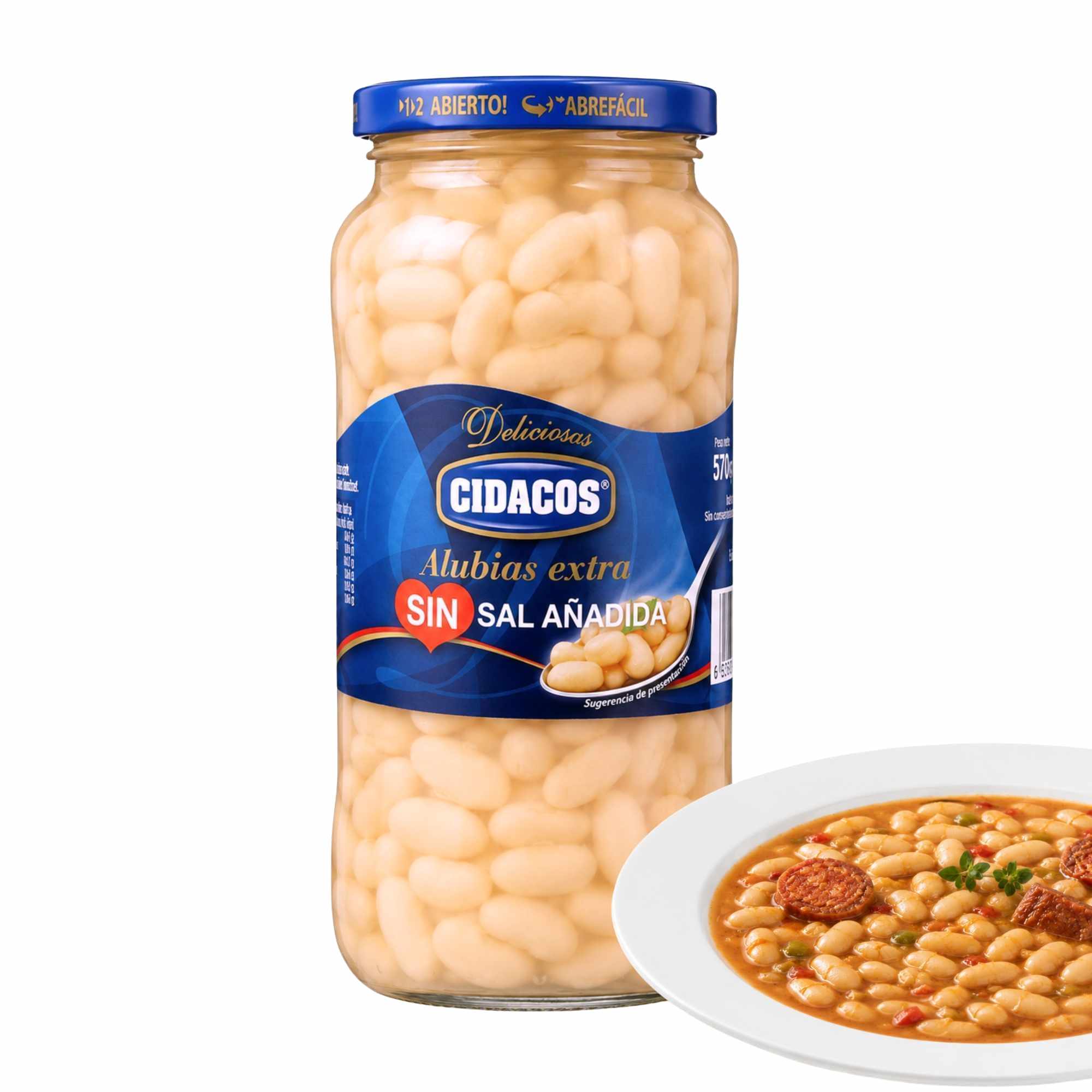 Alubias blancas sin sal cocidas Extra Tarro cristal 1 kg - imagen 1