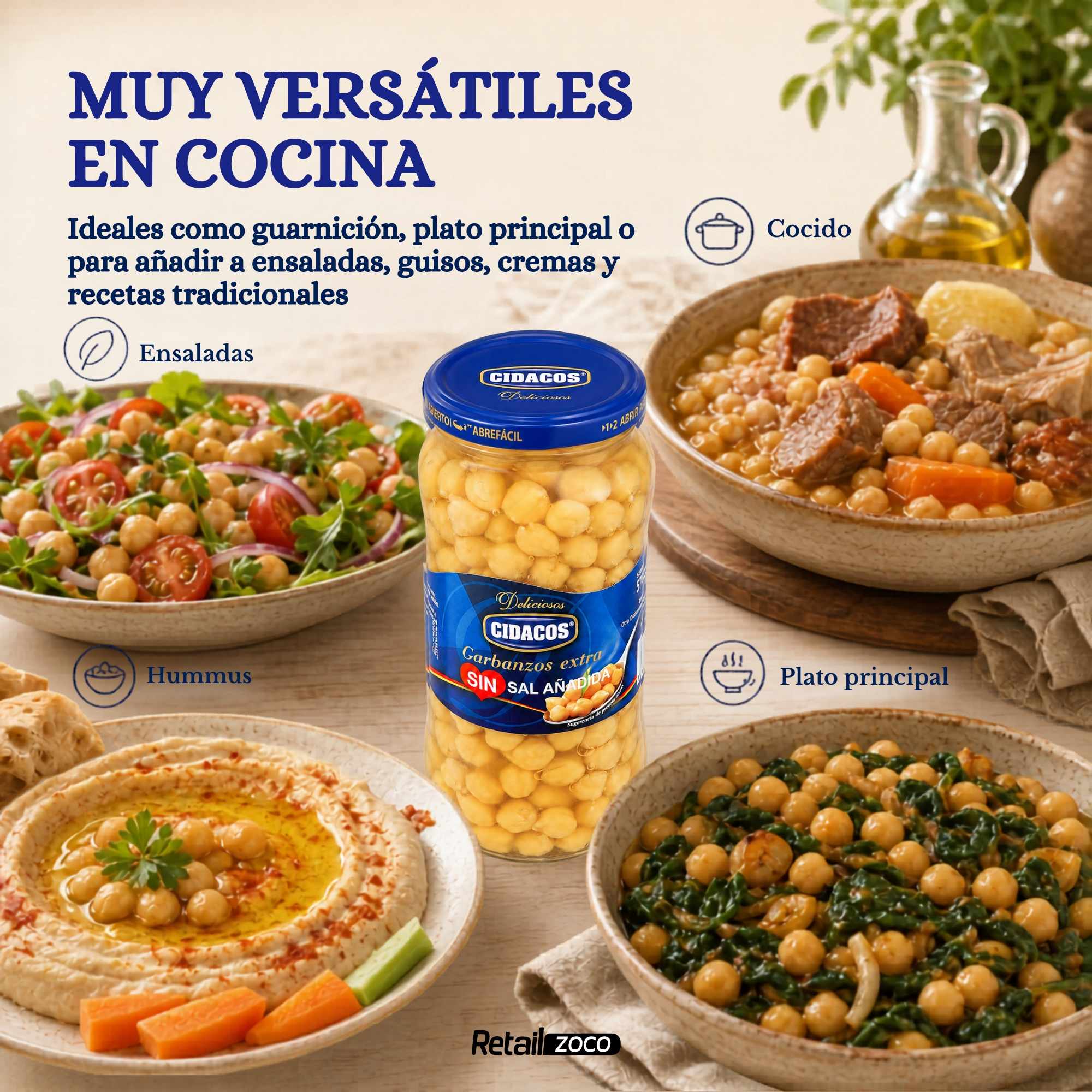 Garbanzos cocidos Extra sin sal Tarro Cristal 1 kg - imagen 5