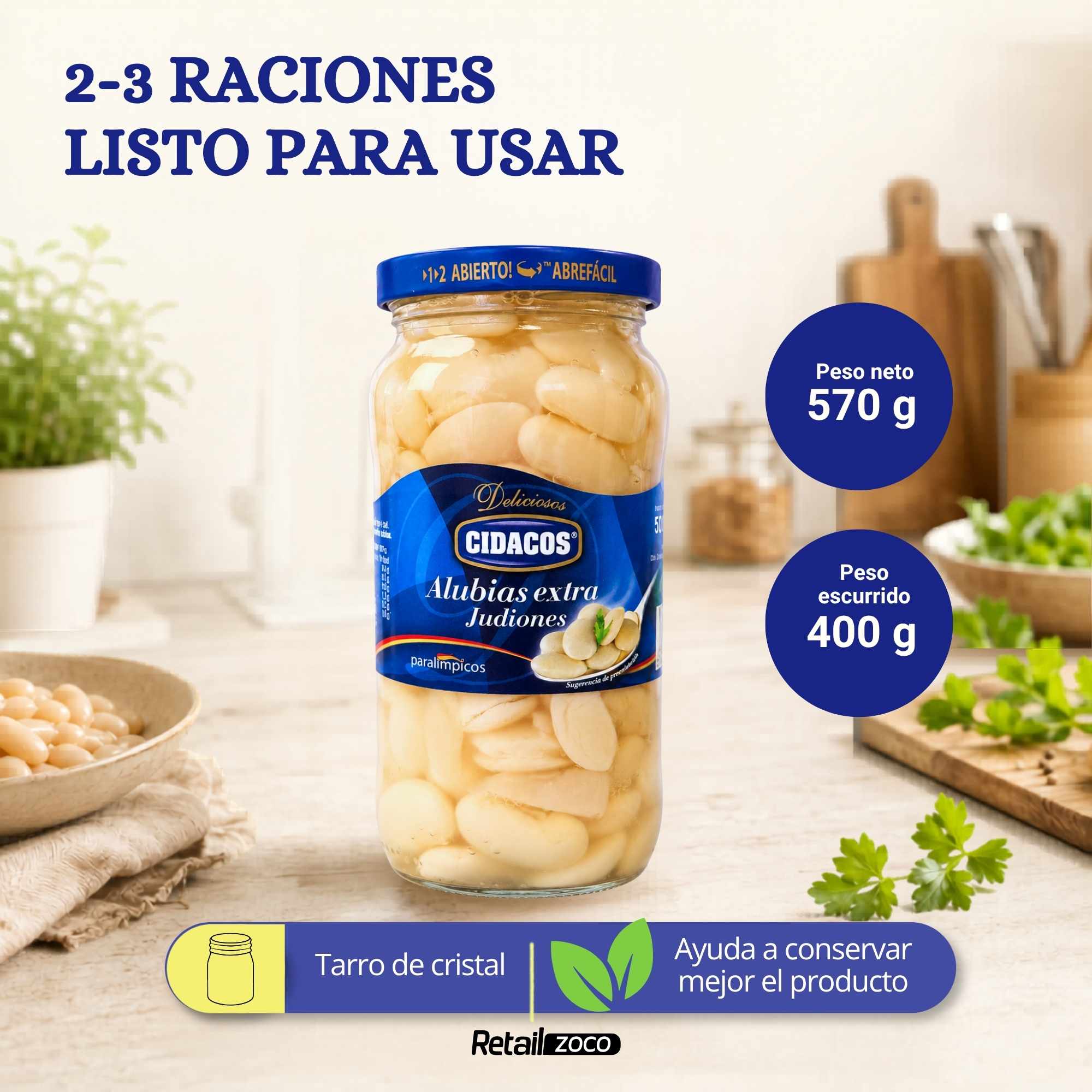 Judiones Cocidos Extra Tarro Cristal Peso neto 570 g - imagen 3