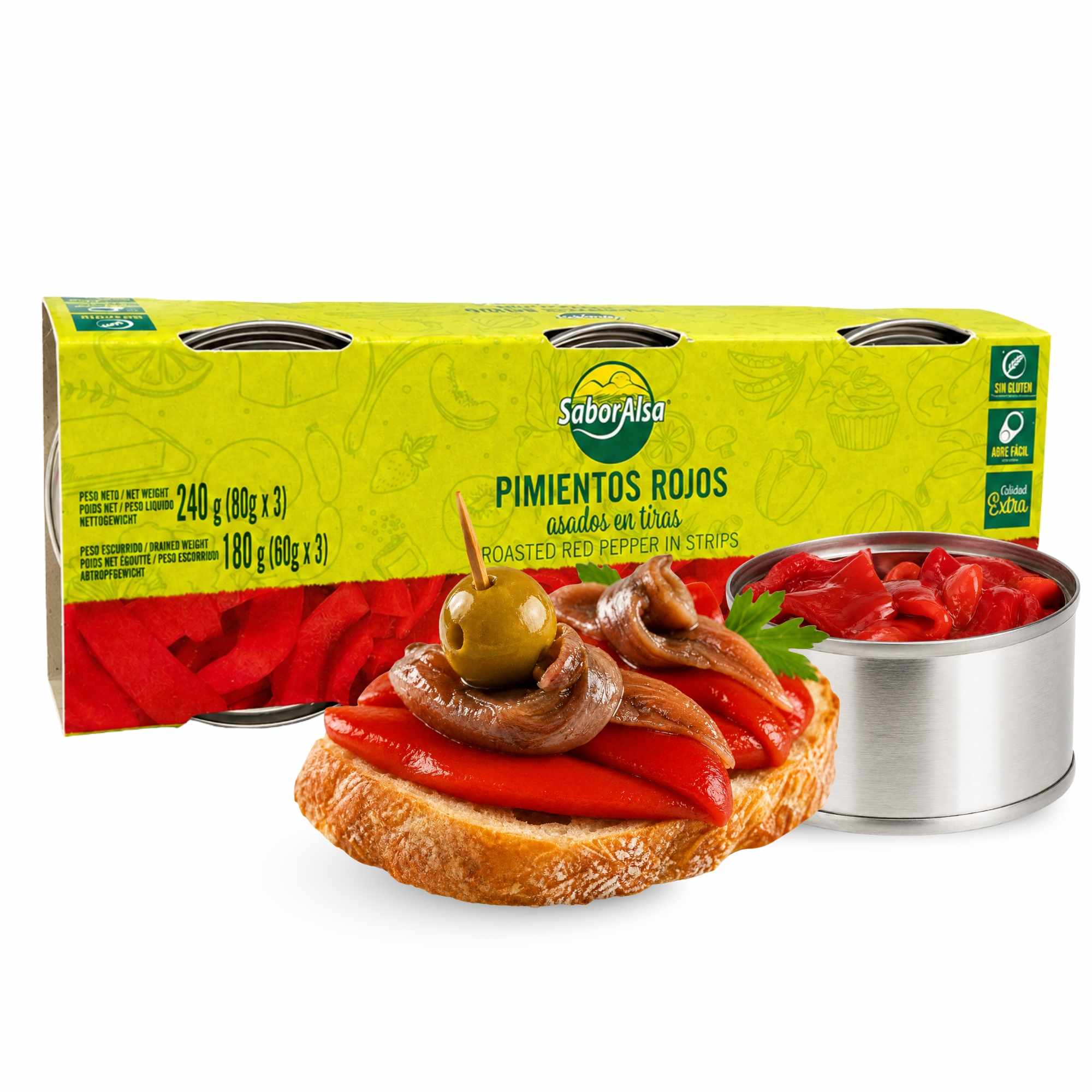 Pimiento Rojo Asado Tiras Pack 3 latas de 80 gr