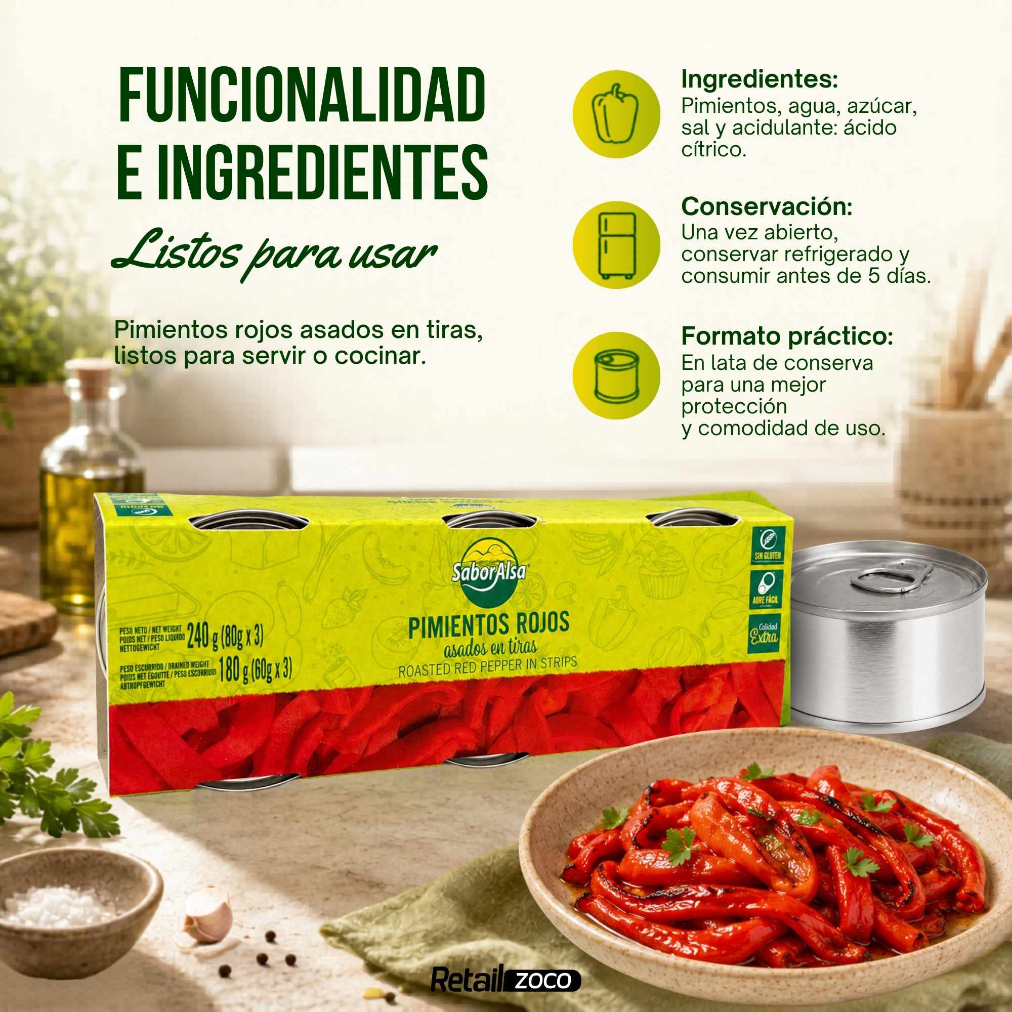 Pimiento Rojo Asado Tiras Pack 3 latas de 80 gr - imagen 3
