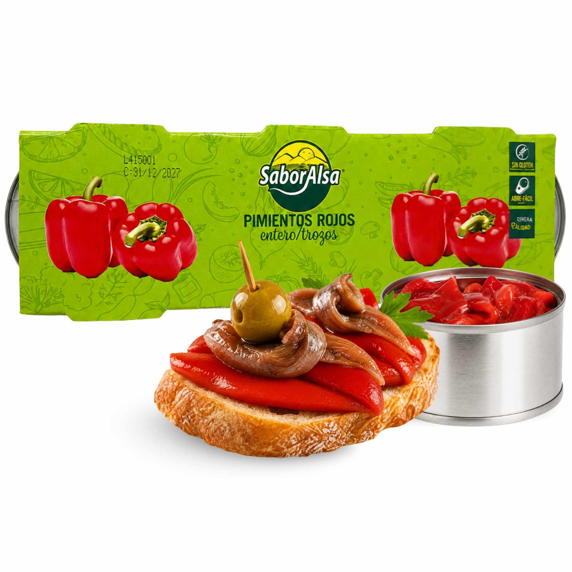 Pimiento Rojo Asado Enteros Pack 3 latas de 80 gr