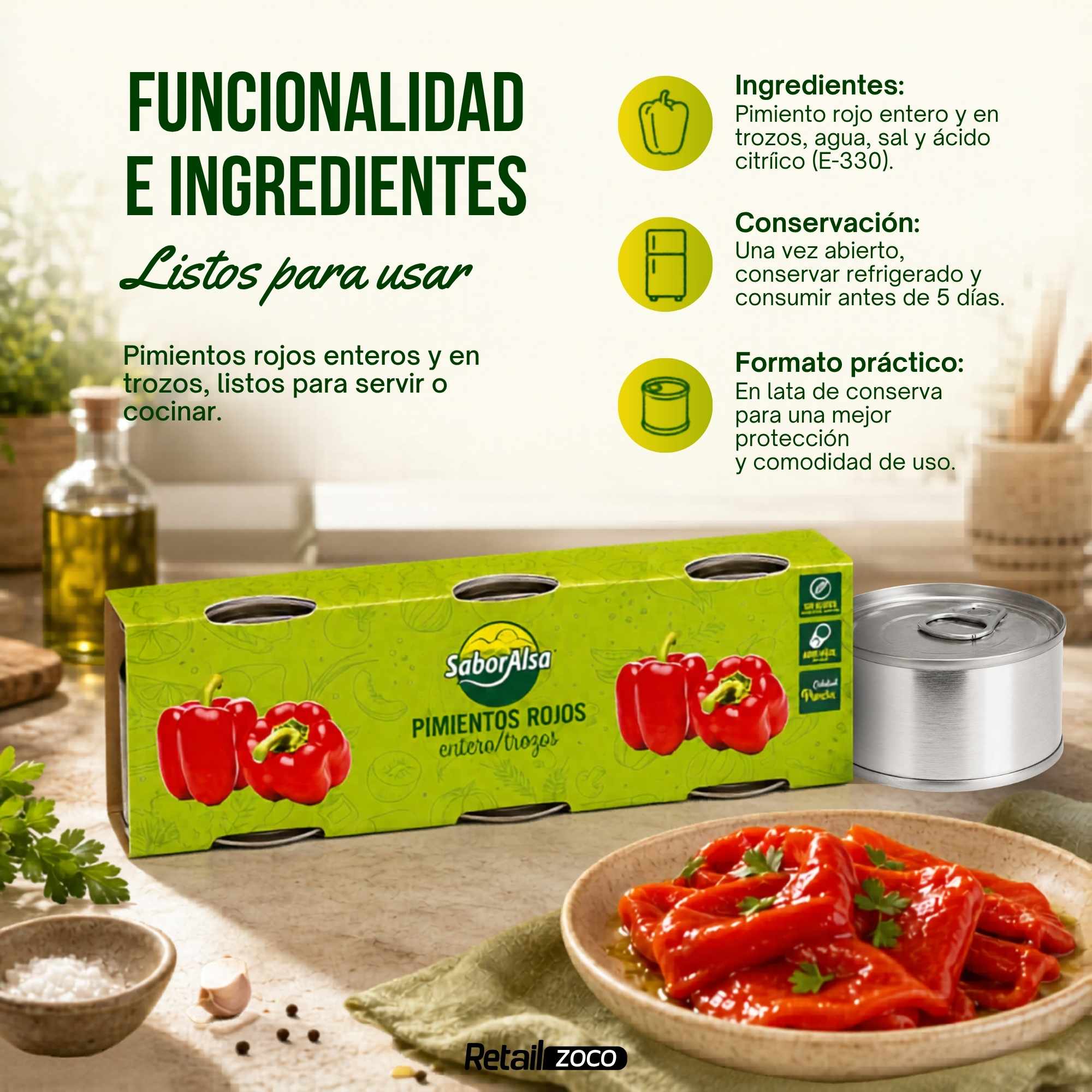 Pimiento Rojo Asado Enteros Pack 3 latas de 80 gr - imagen 4