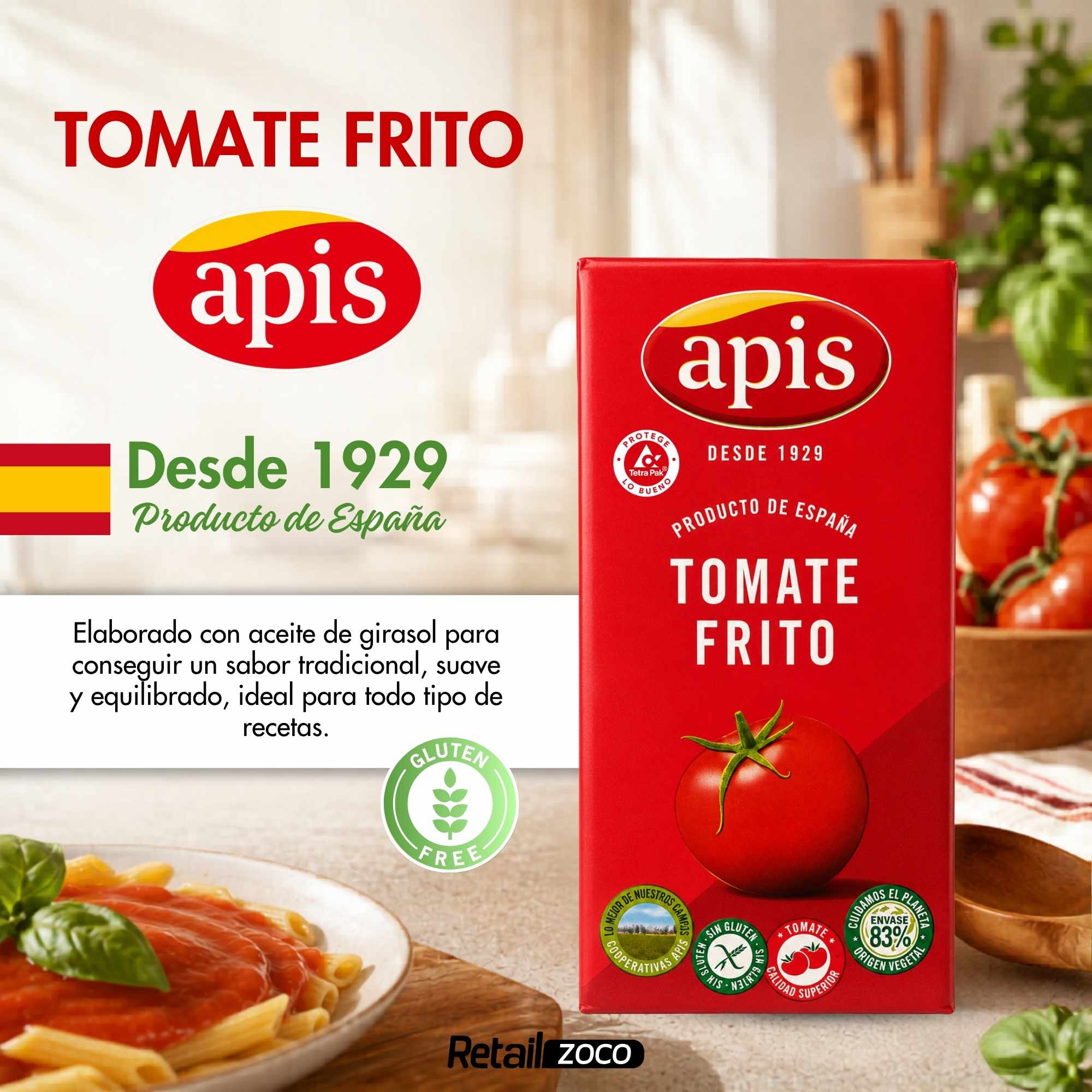 Tomate frito Apis Aceite Girasol Pack brik 3 unidades de 400 g Sin gluten - imagen 2