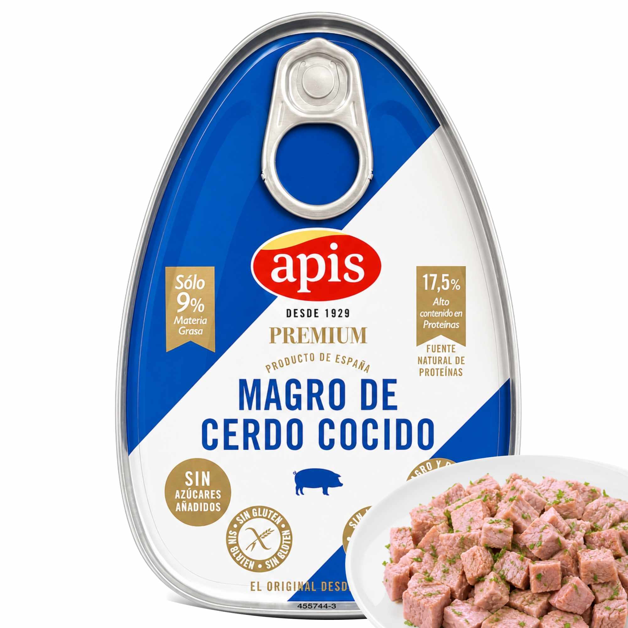 Magro de cerdo cocido premium Apis Lata de 200 gr sin gluten y sin lactosa