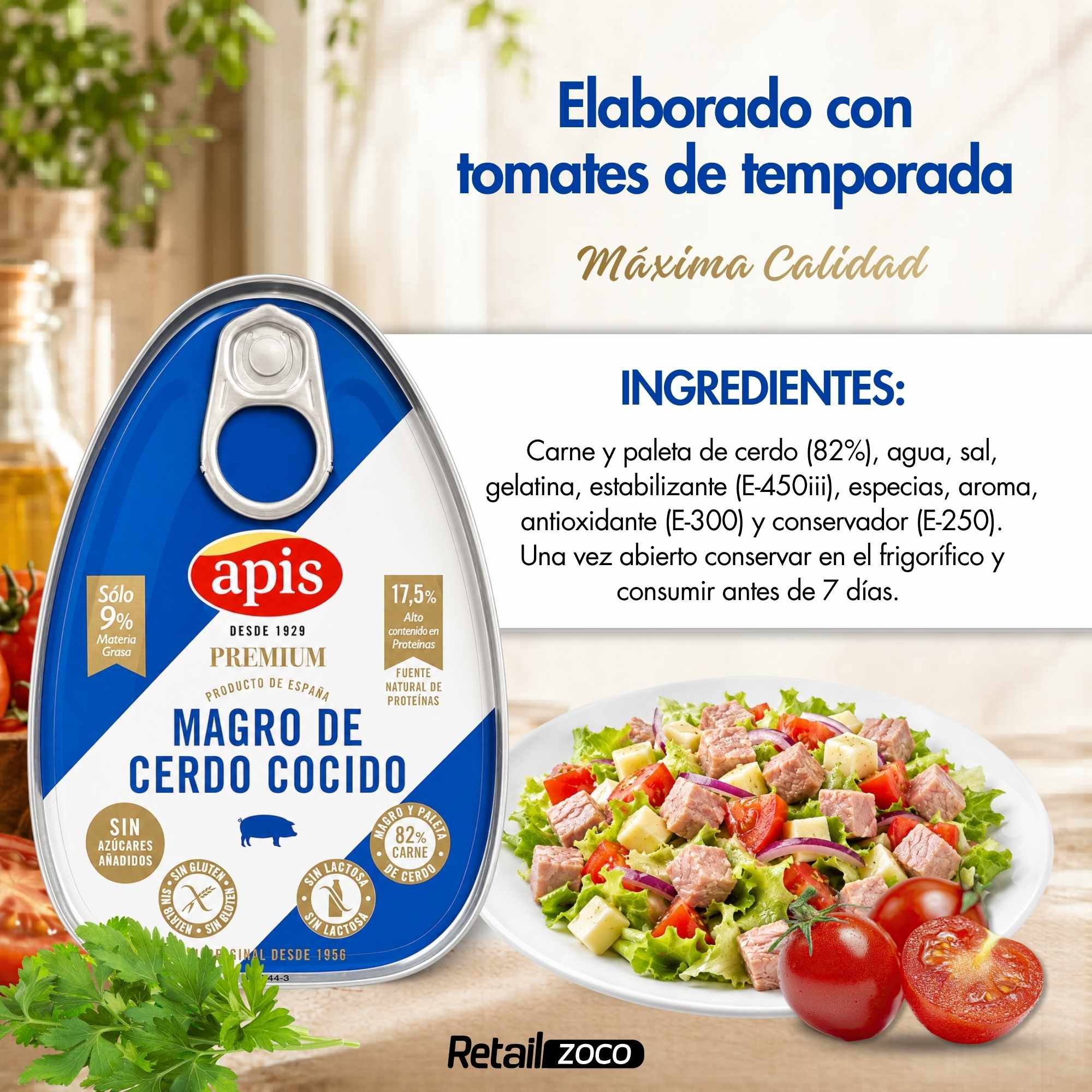 Magro de cerdo cocido premium Apis Lata de 200 gr sin gluten y sin lactosa - imagen 4
