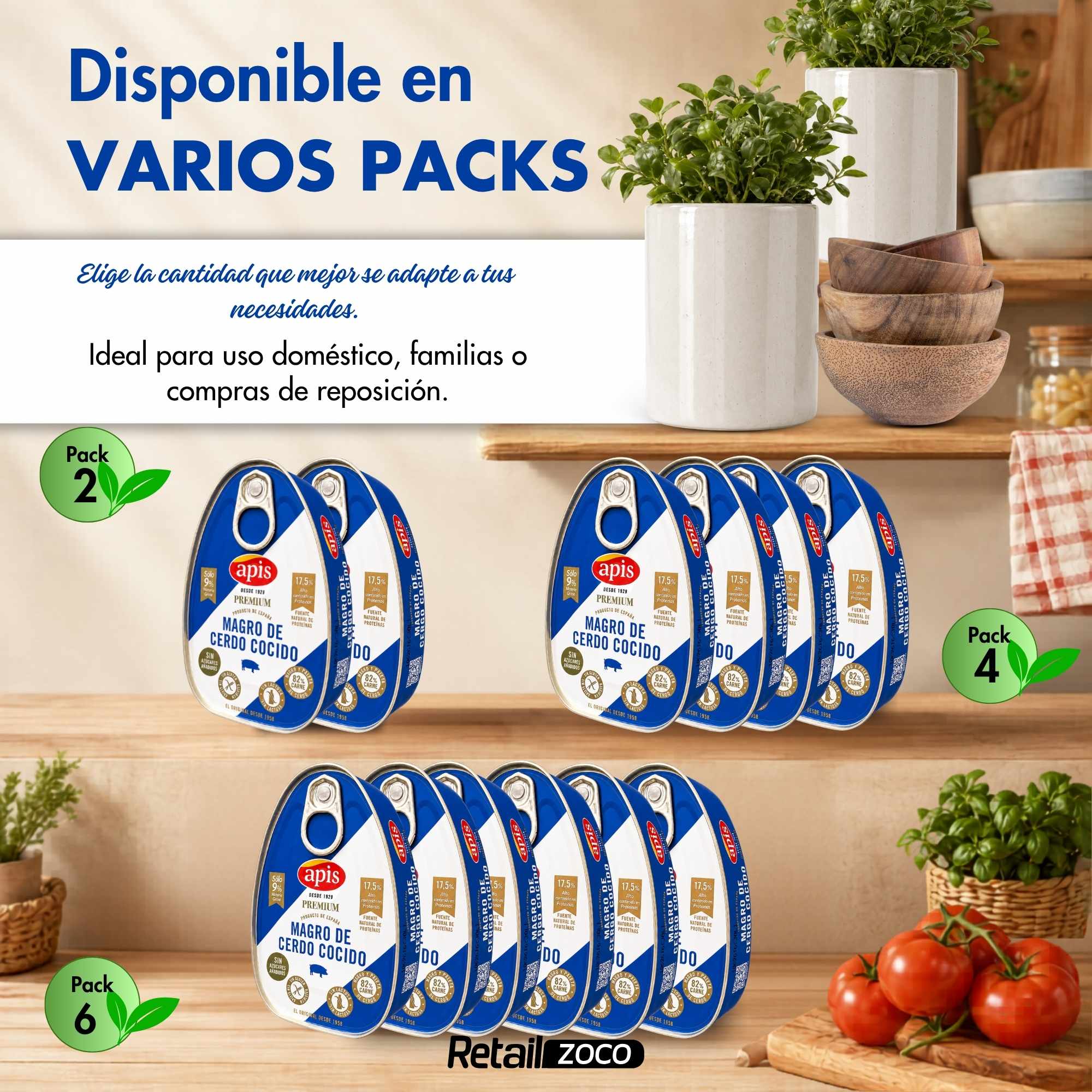 Magro de cerdo cocido premium Apis Lata de 200 gr sin gluten y sin lactosa - imagen 6