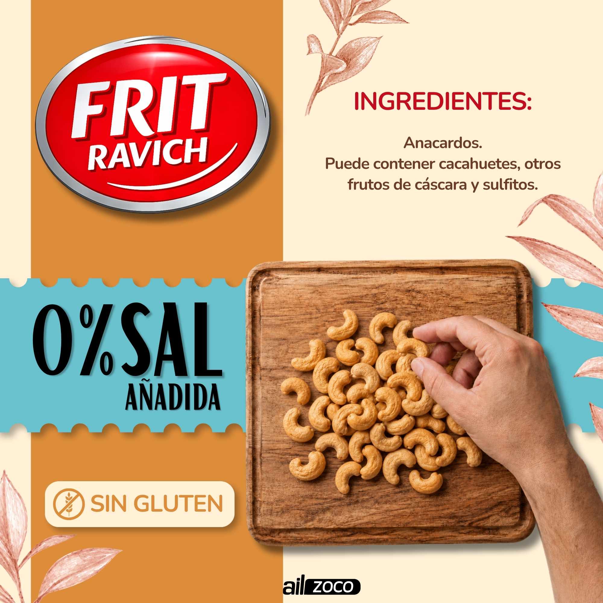 Anacardos Tostados sin Sal 110 g Sin Gluten Frit Ravich - imagen 3