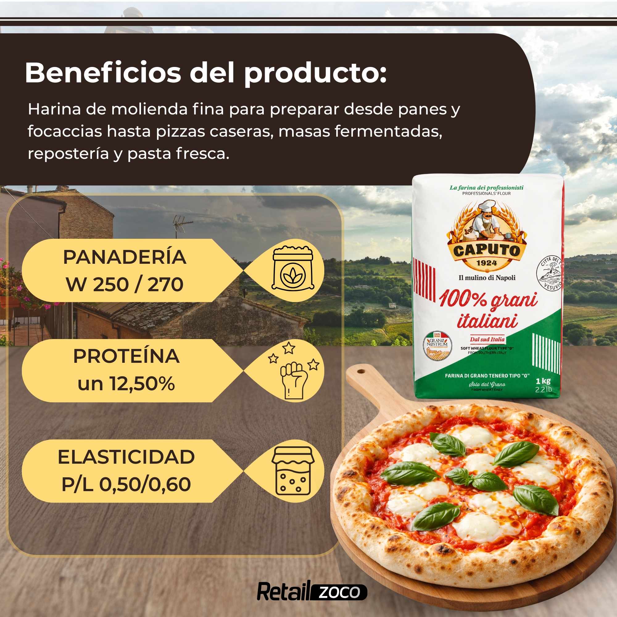 Harina Caputo Tipo 0 de 100% trigo Italiano 1 Kg - imagen 3