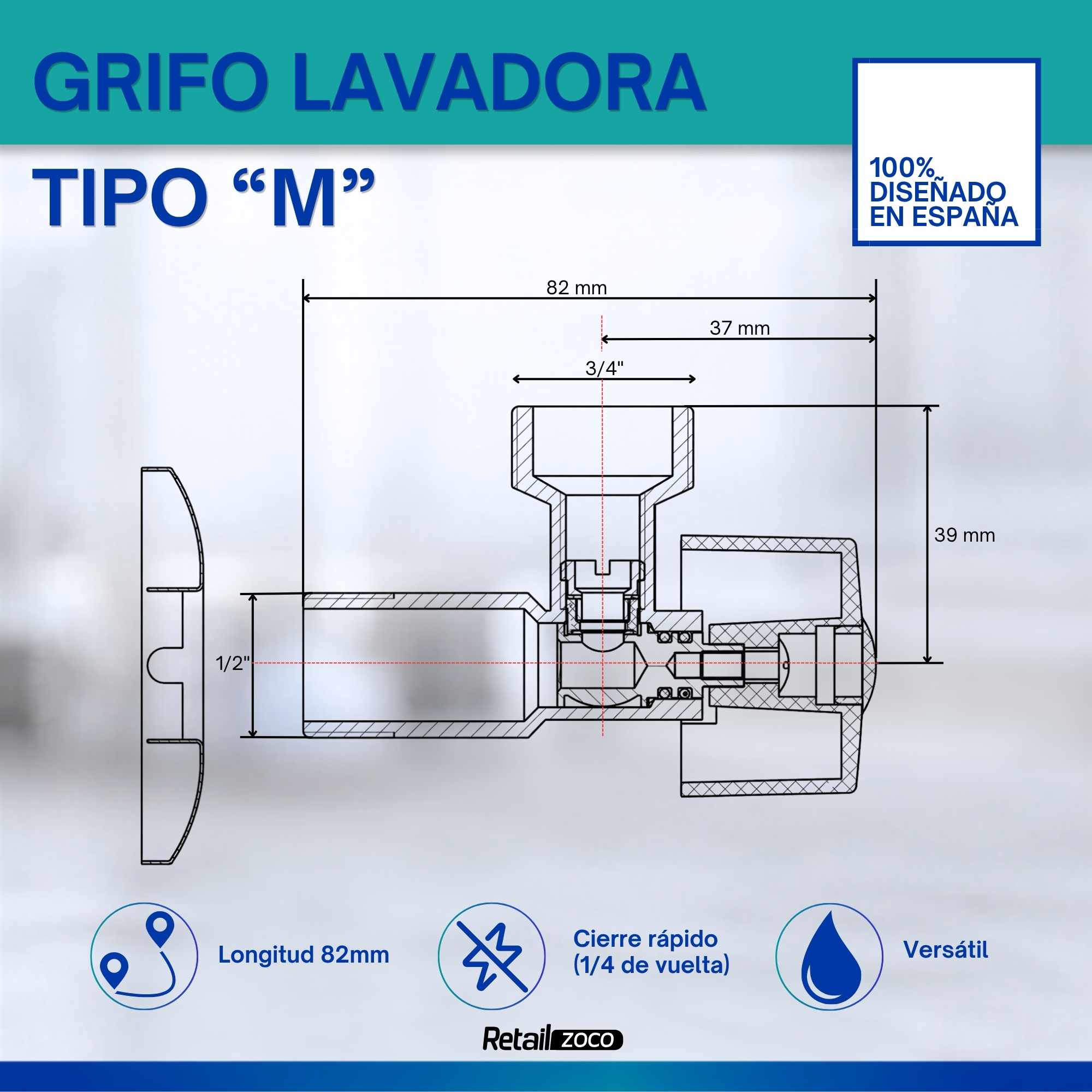 Grifo Lavadora Tipo M cierre Esferico - imagen 3