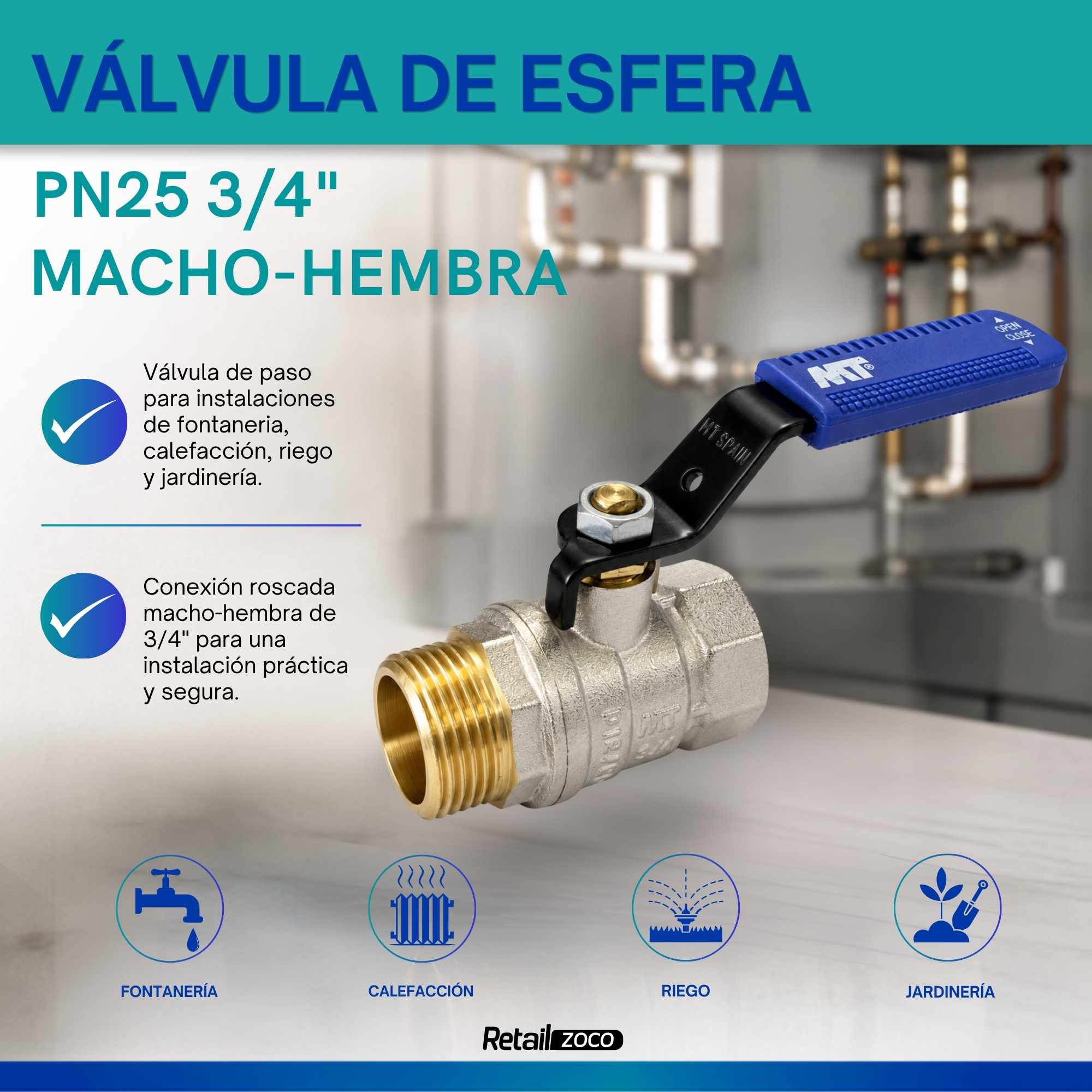 Palancas Llave Paso Fontaneria PN25 macho-hembra lll 3/4 - imagen 2