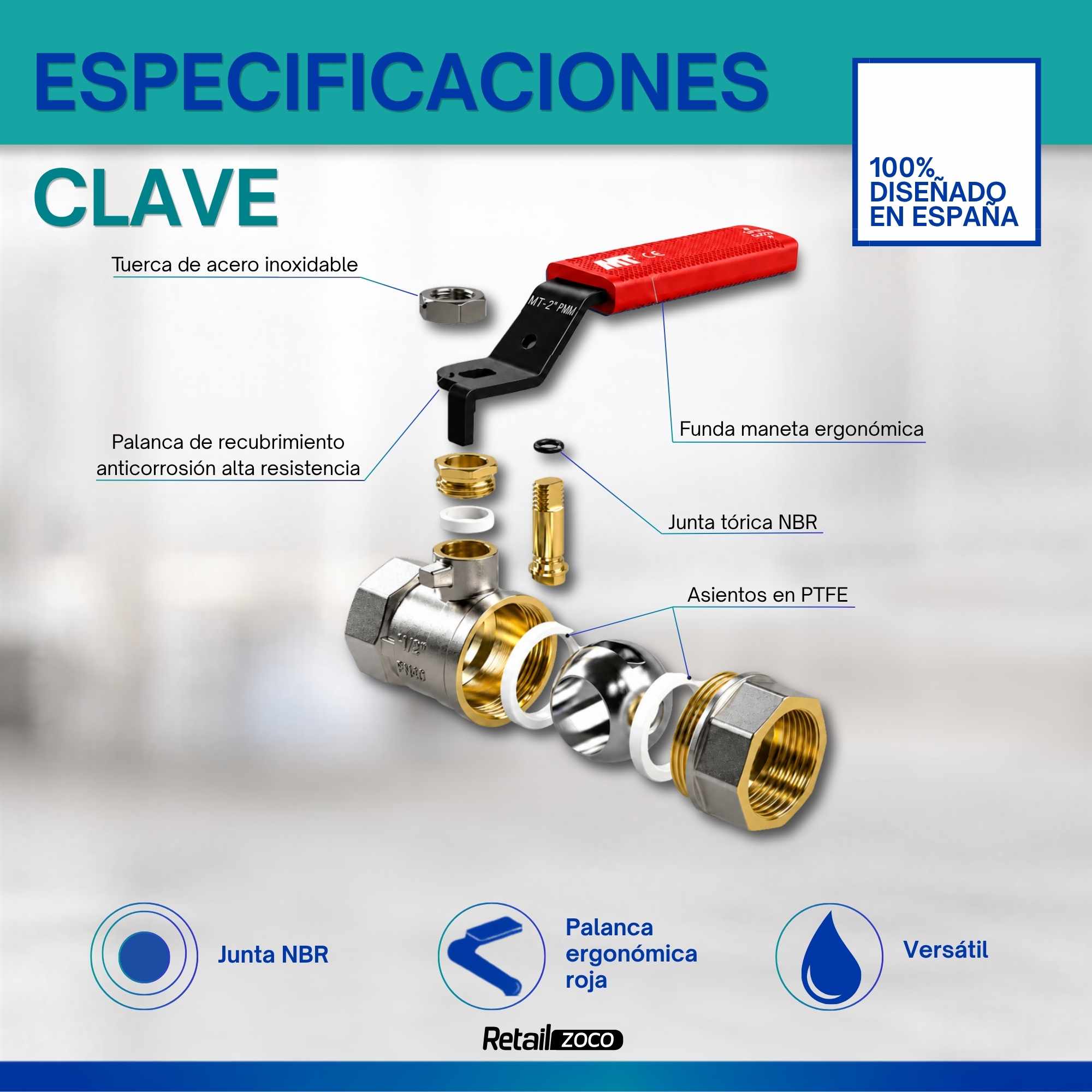 Palancas Llave Paso Fontaneria PN25 hembra-hembra Rojo 3/4 - imagen 3