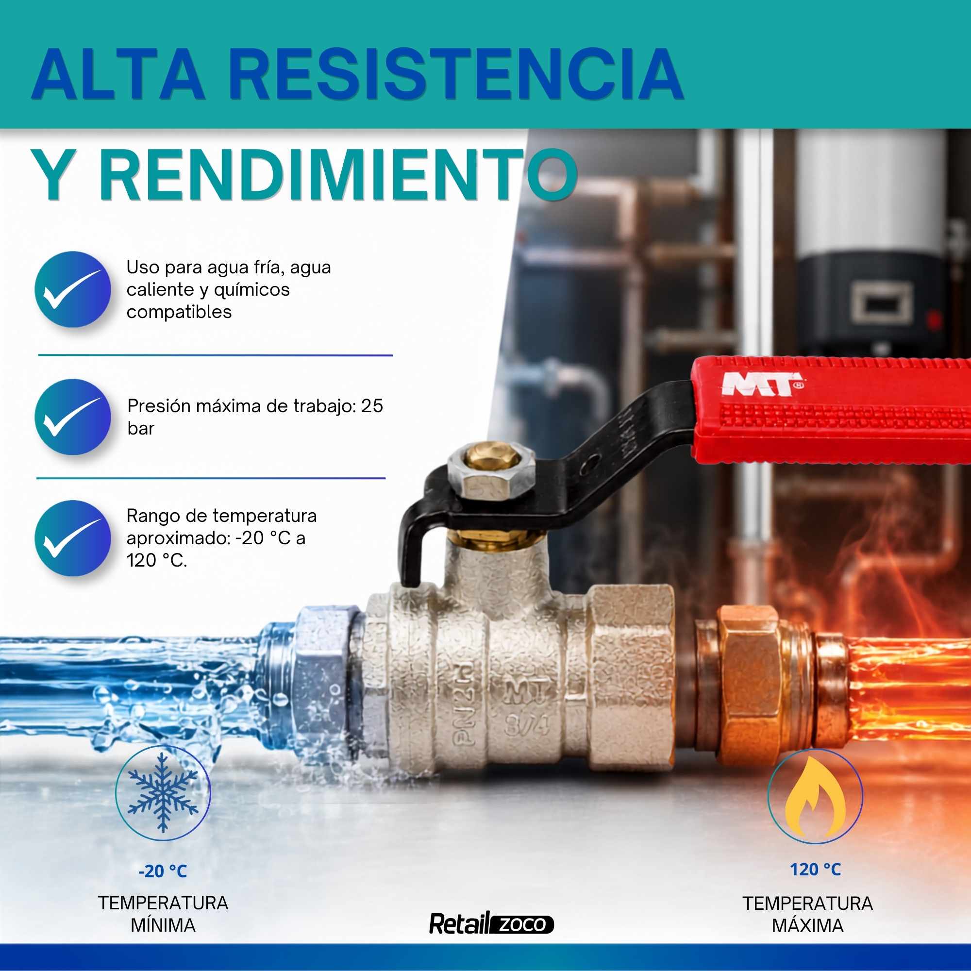 Palancas Llave Paso Fontaneria PN25 hembra-hembra Rojo 3/4 - imagen 4