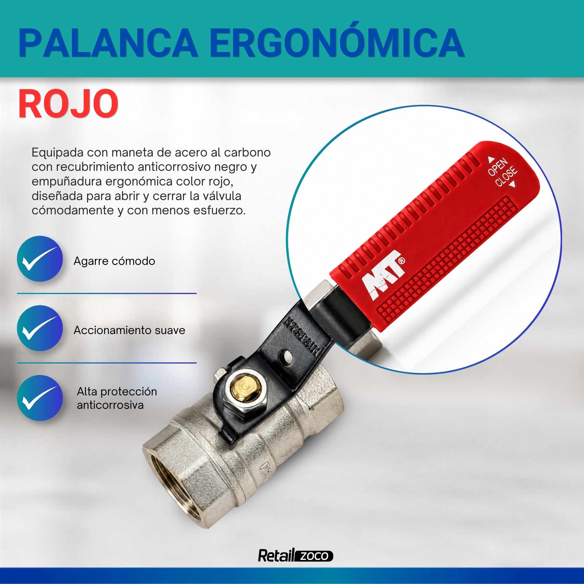 Palancas Llave Paso Fontaneria PN25 hembra-hembra Rojo 3/4 - imagen 6