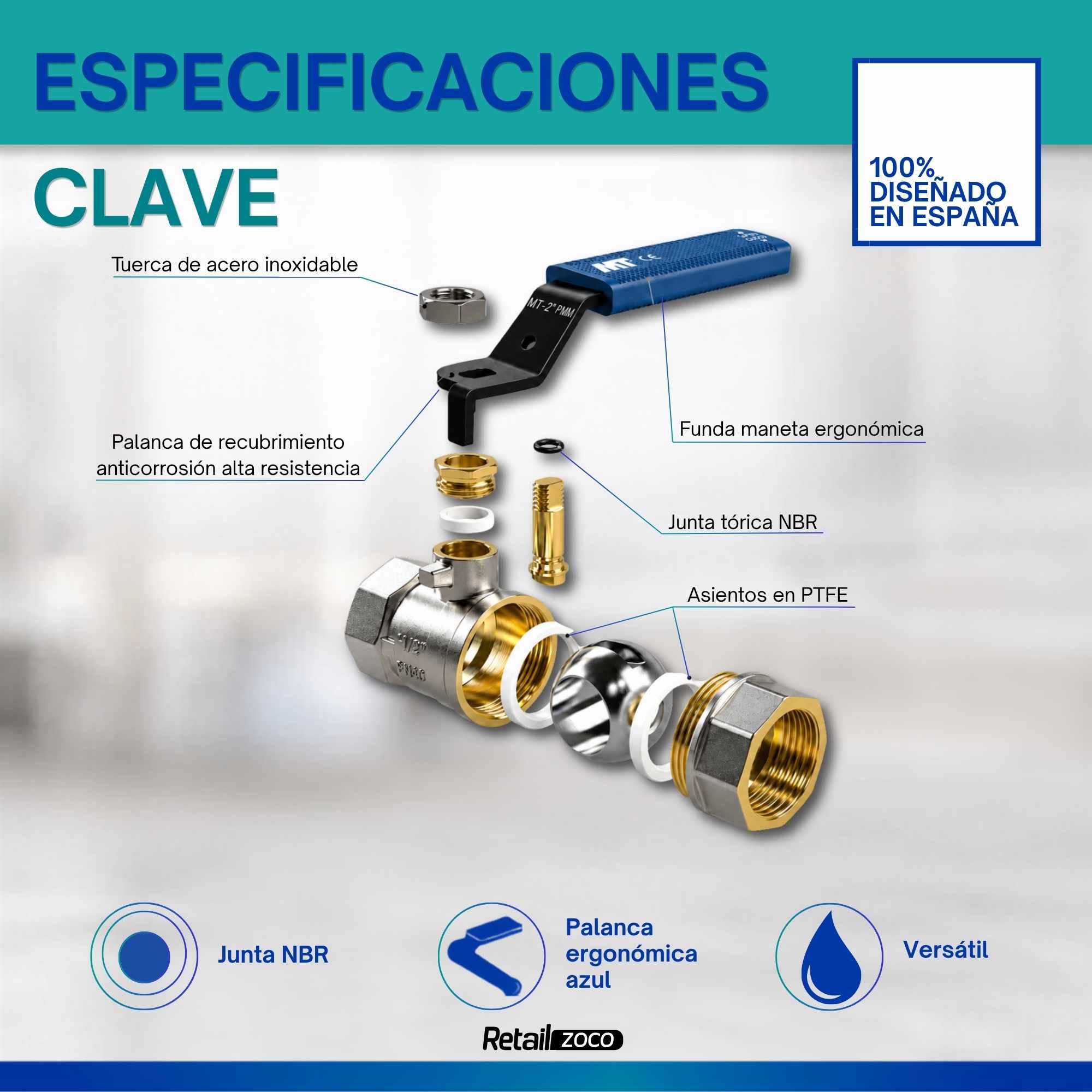 Palancas Llave Paso Fontaneria PN25 hembra-hembra Azul 3/4 - imagen 3