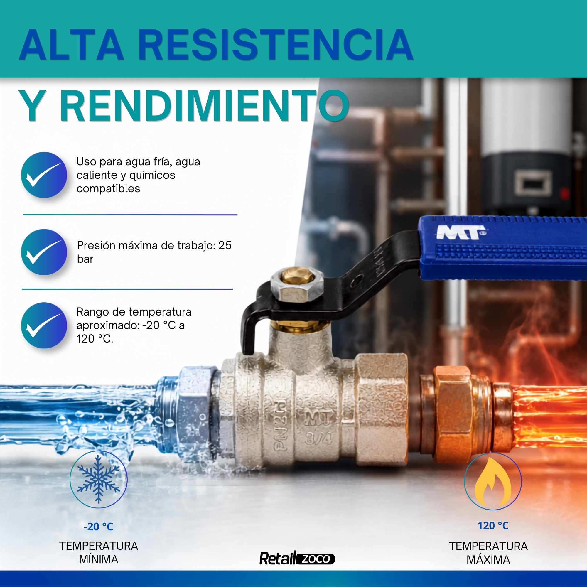 Palancas Llave Paso Fontaneria PN25 hembra-hembra Azul 3/4 - imagen 4