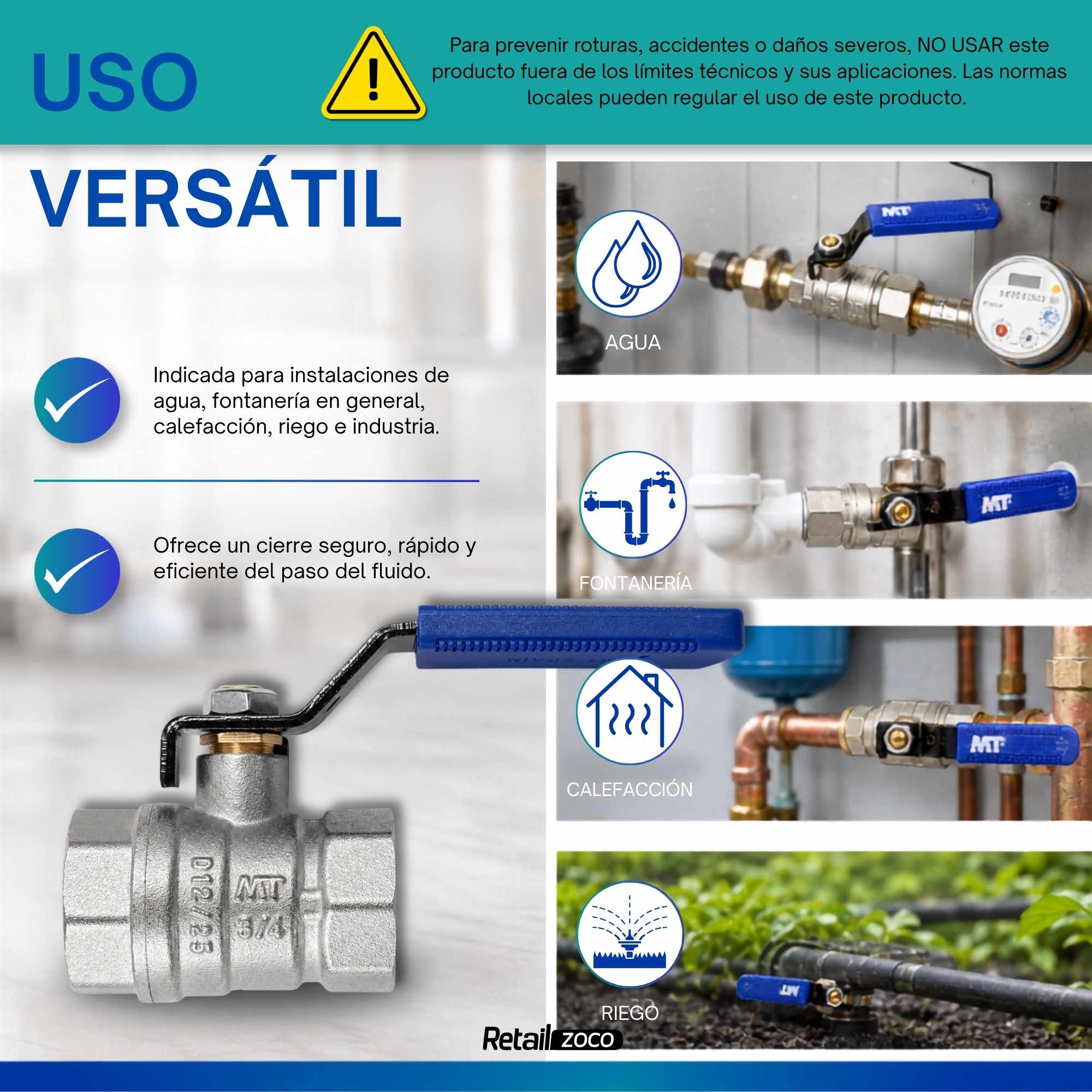 Palancas Llave Paso Fontaneria PN25 hembra-hembra Azul 3/4 - imagen 5