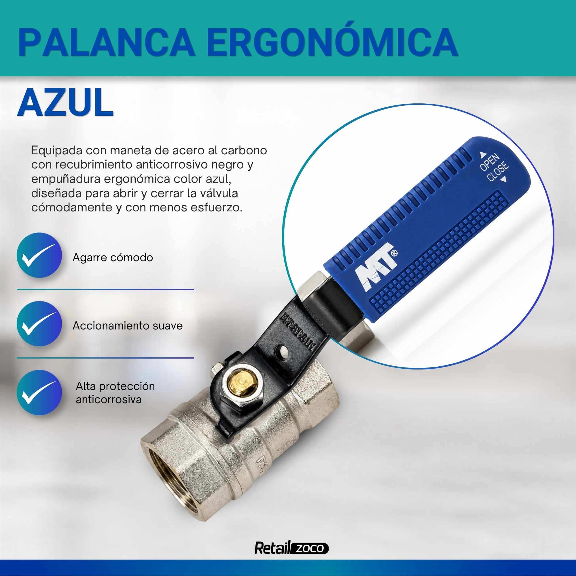 Palancas Llave Paso Fontaneria PN25 hembra-hembra Azul 3/4 - imagen 6