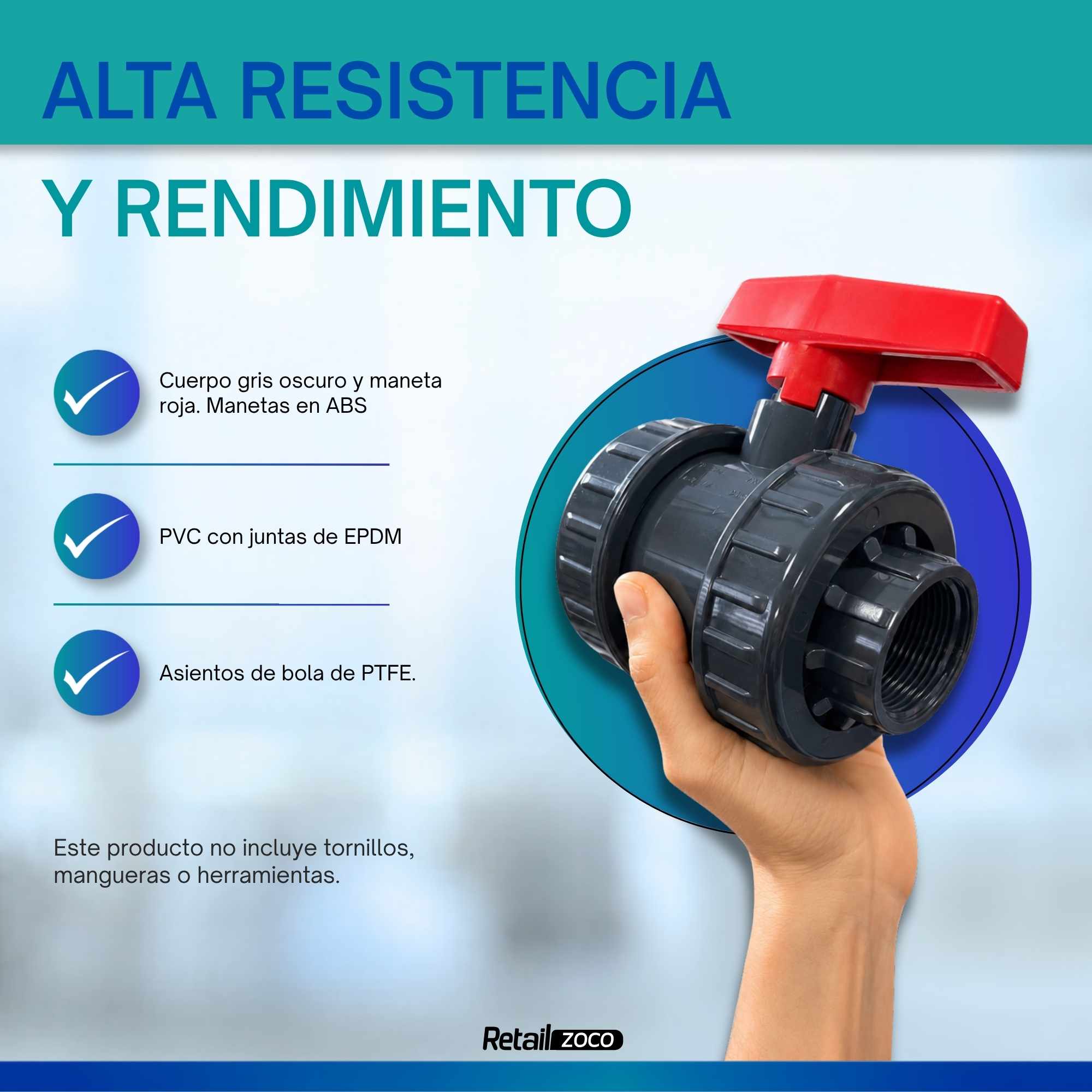 Válvula esfera PVC 25 mm PN10 para encolar - imagen 6