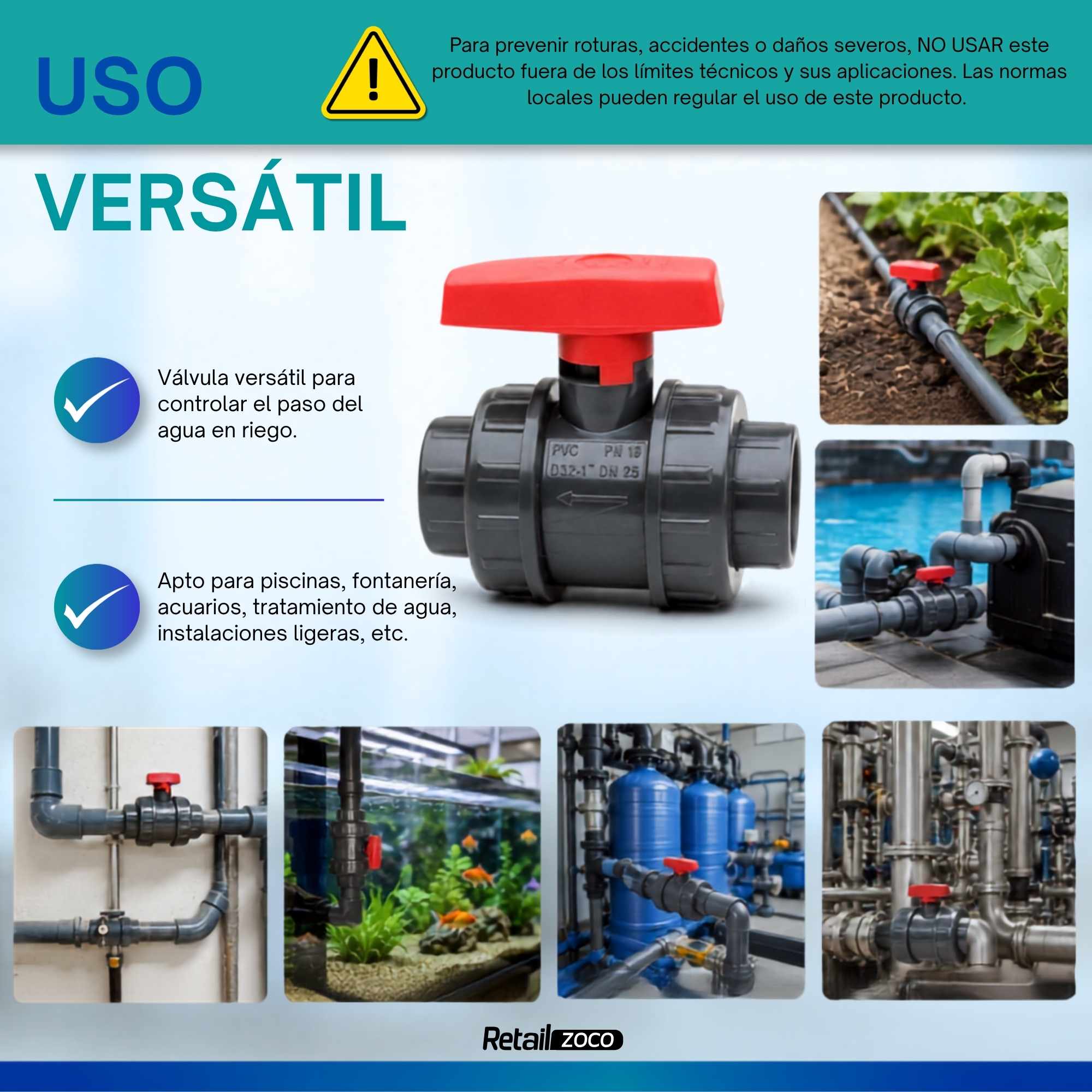 Válvula esfera PVC 40 mm PN10 para encolar - imagen 4