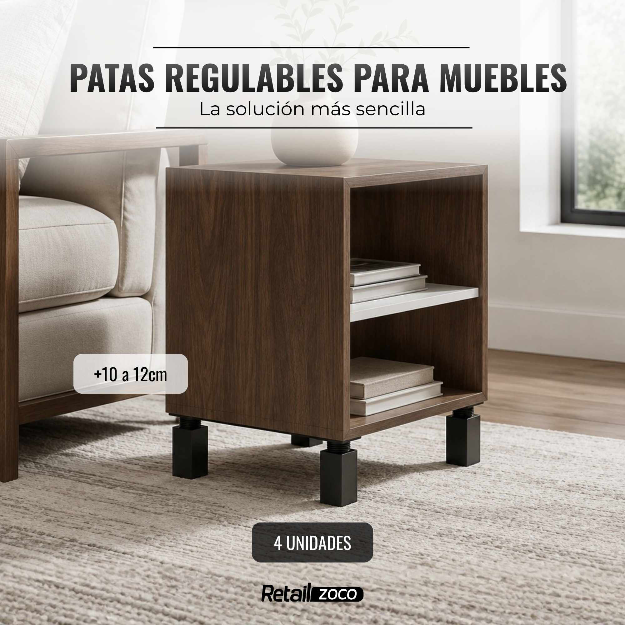 Patas para Muebles Altura Regulables Negro - imagen 2