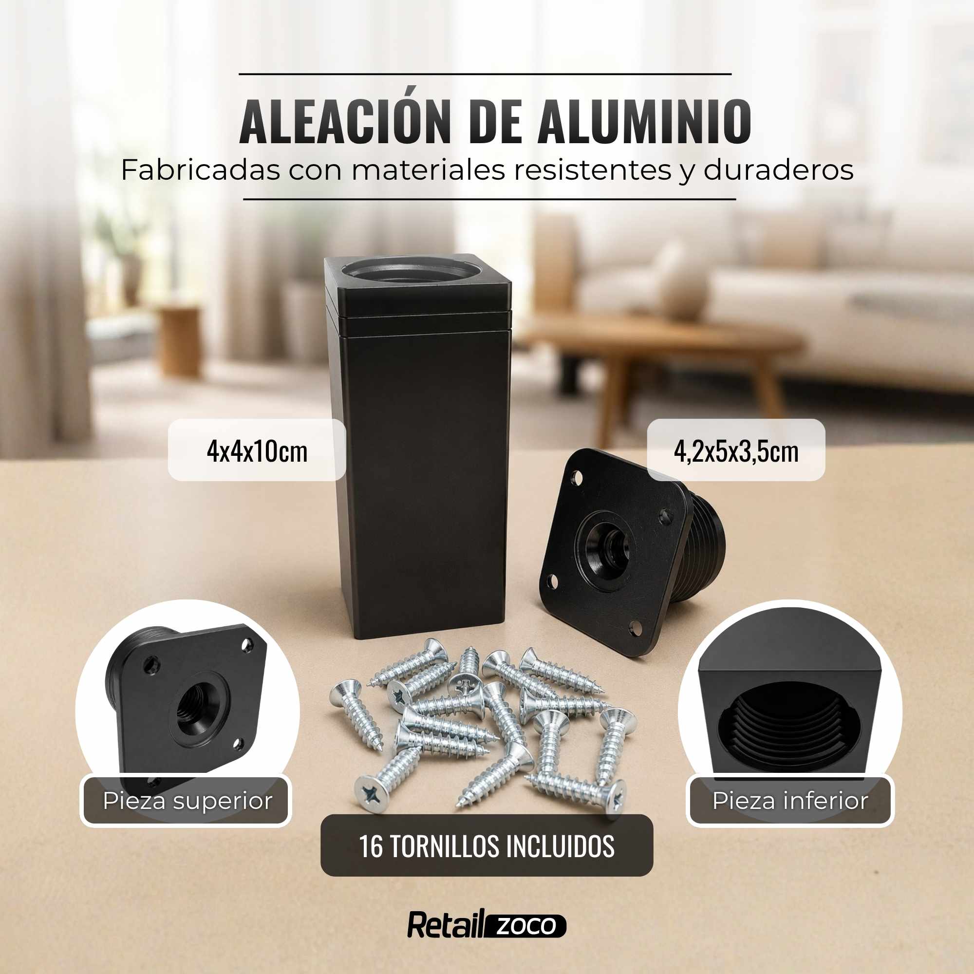 Patas para Muebles Altura Regulables Negro - imagen 4