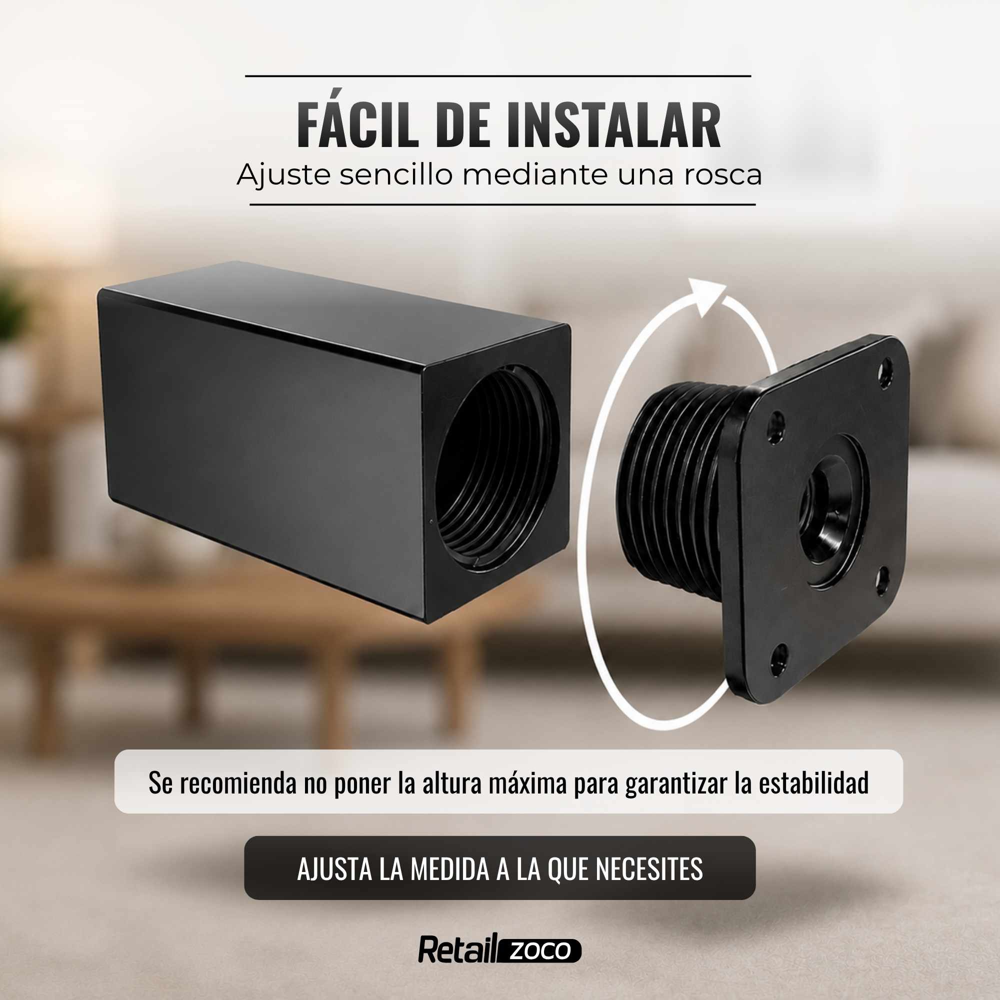 Patas para Muebles Altura Regulables Negro - imagen 6