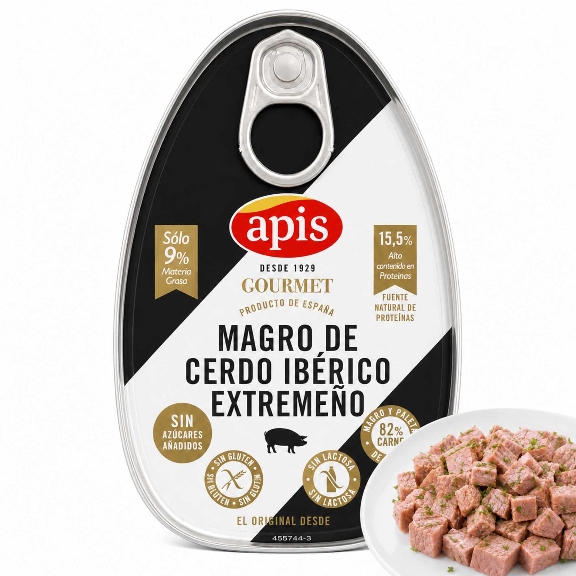 Magro de cerdo Ibérico premium Apis Lata de 200 gr sin gluten y sin lactosa