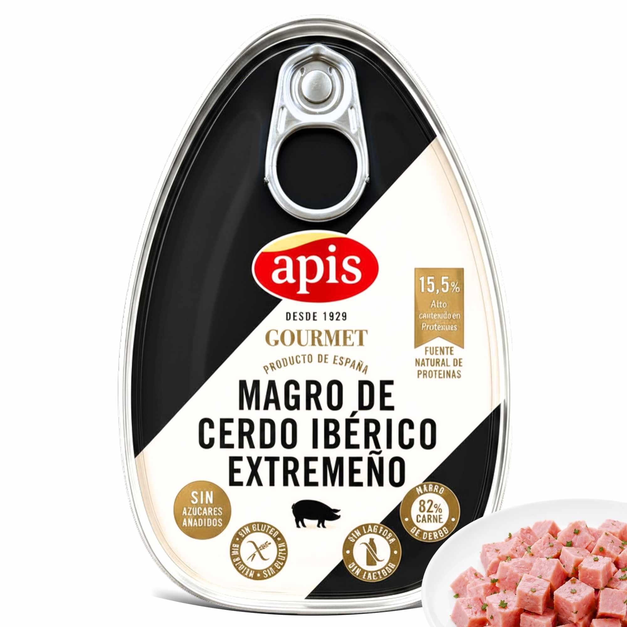 Magro de cerdo Ibérico premium Apis Lata de 200 gr sin gluten y sin lactosa