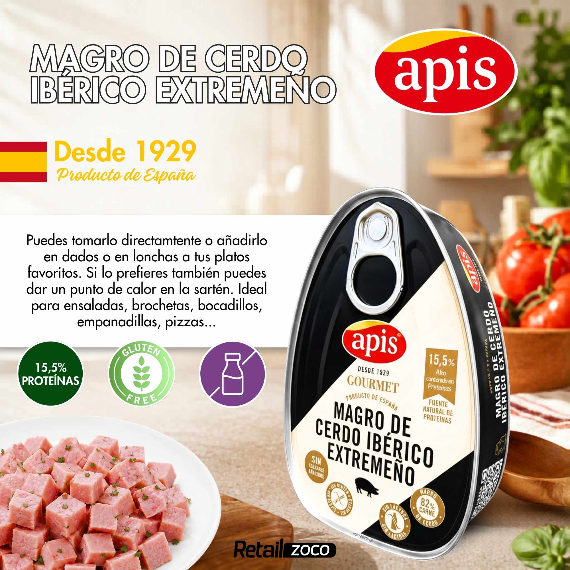Magro de cerdo Ibérico premium Apis Lata de 200 gr sin gluten y sin lactosa - imagen 2