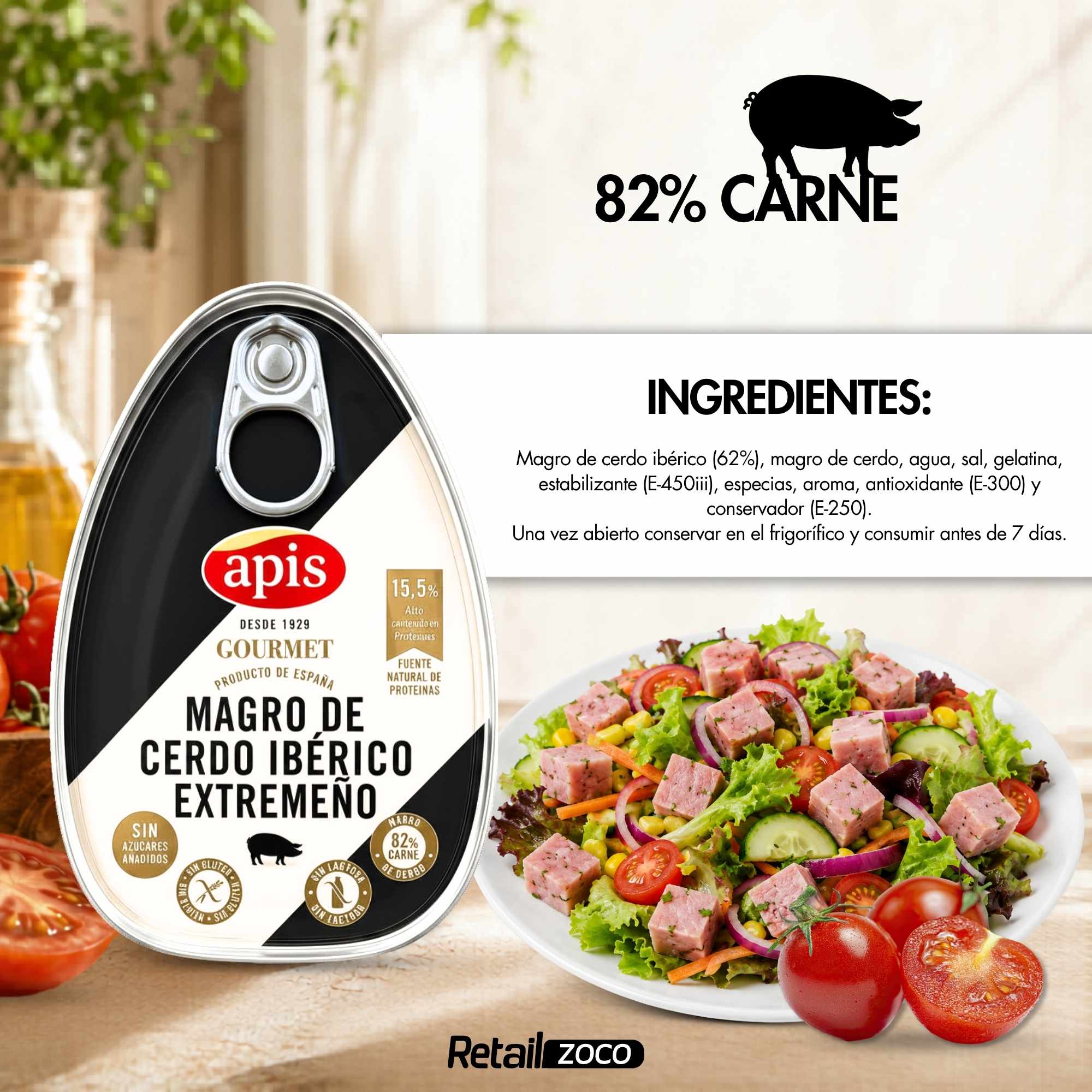 Magro de cerdo Ibérico premium Apis Lata de 200 gr sin gluten y sin lactosa - imagen 4
