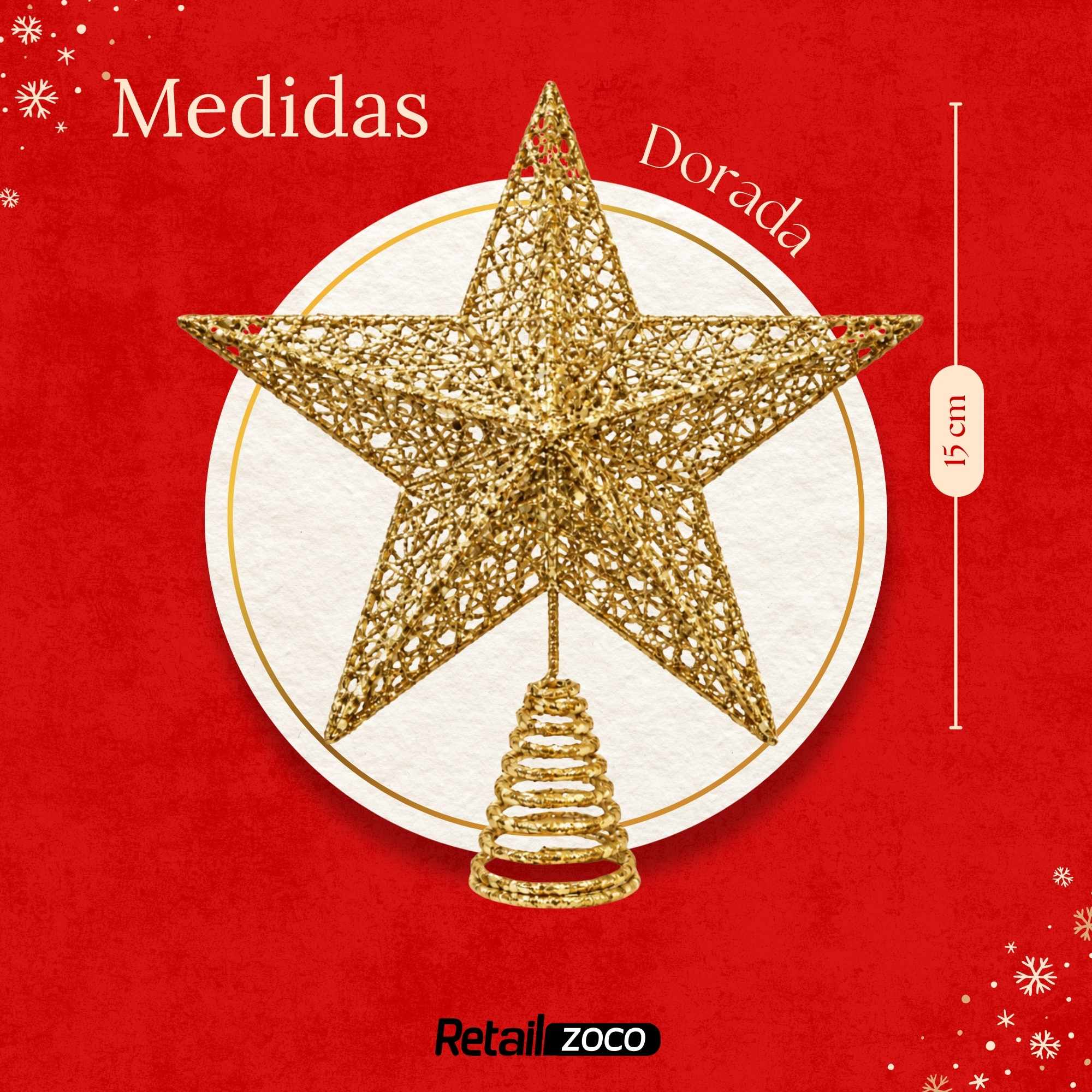 Estrella de Navidad Punta de Árbol dorado 15 cm Dorado - imagen 4