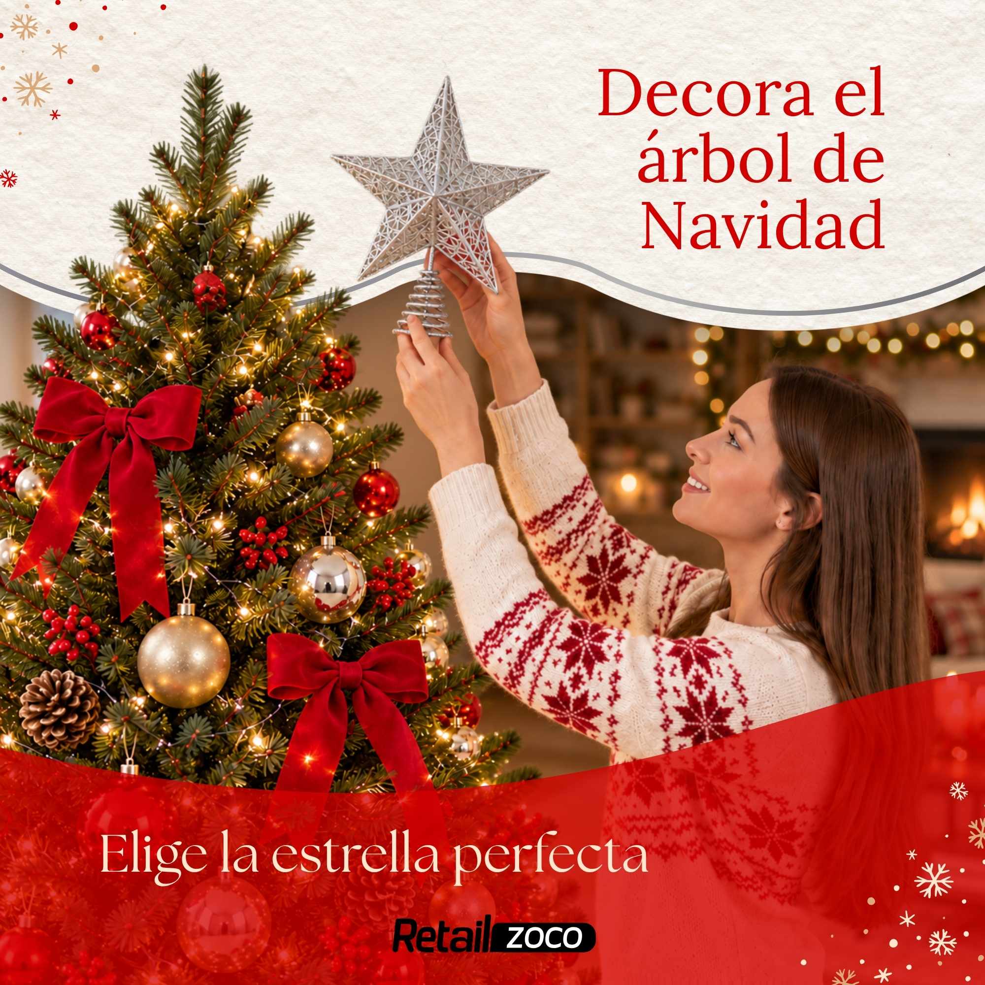 Estrella de Navidad Punta de Árbol dorado 30 cm Plateado - imagen 3