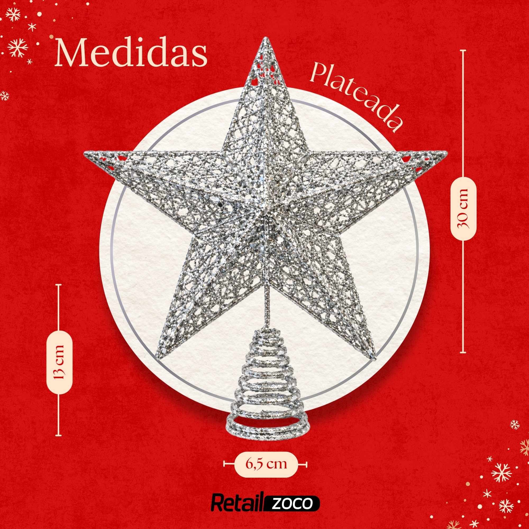 Estrella de Navidad Punta de Árbol dorado 30 cm Plateado - imagen 4