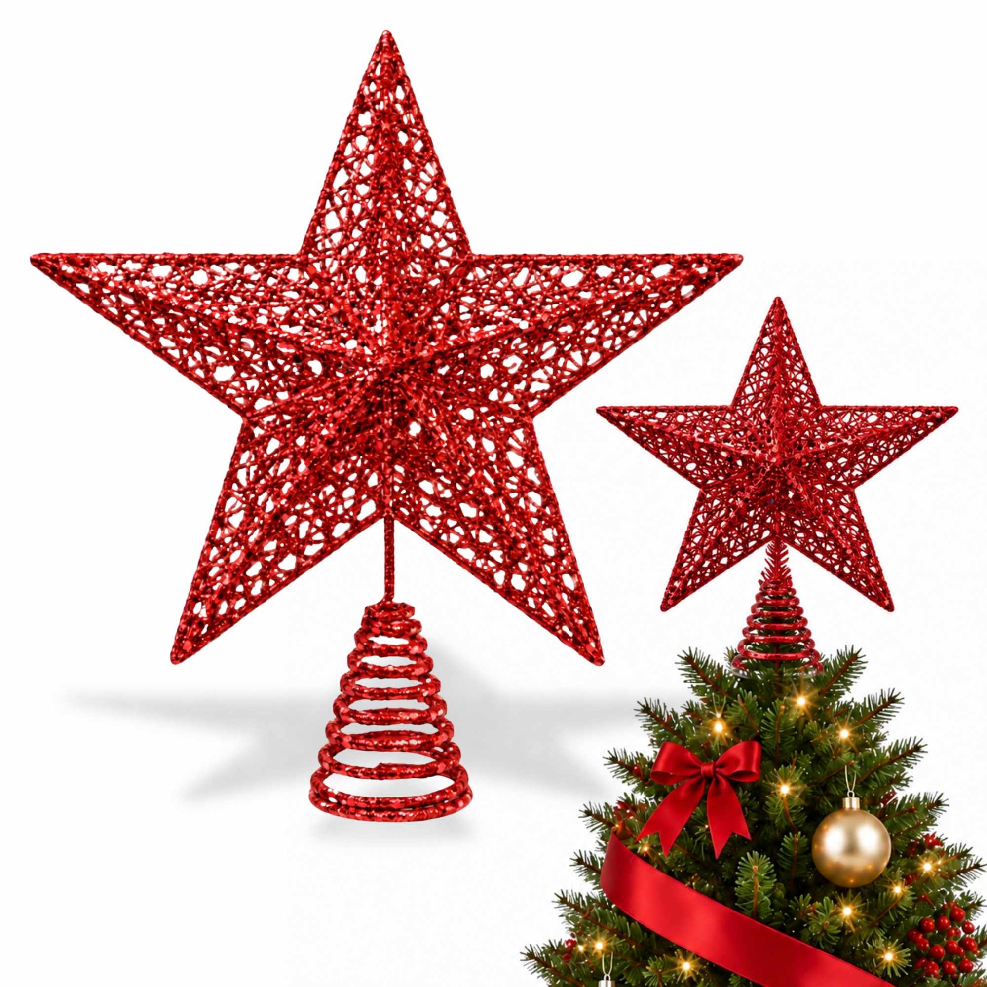 Estrella de Navidad Punta de Árbol 30 cm Rojo - imagen 1
